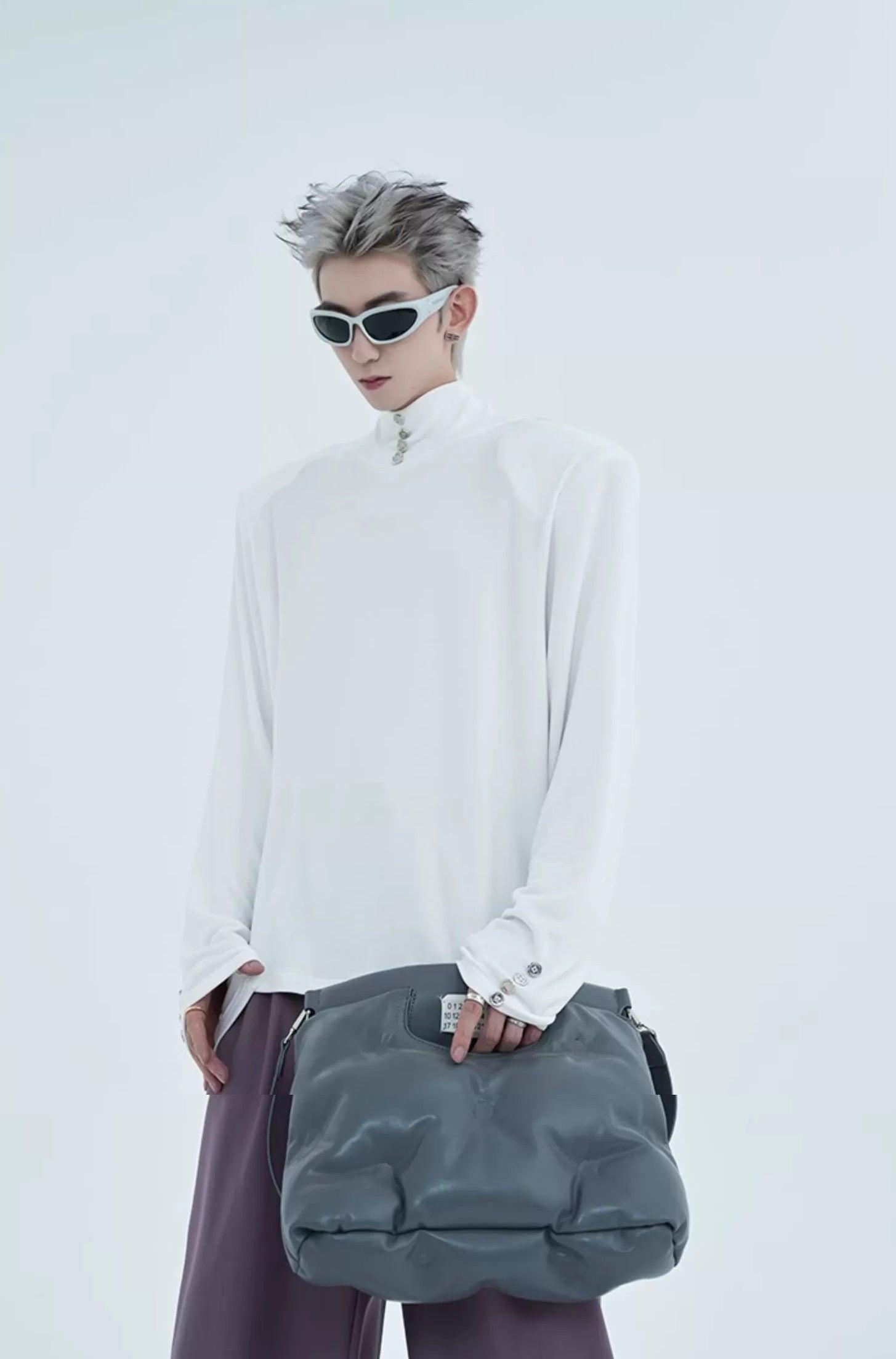 Button Detail Turtleneck T-Shirt