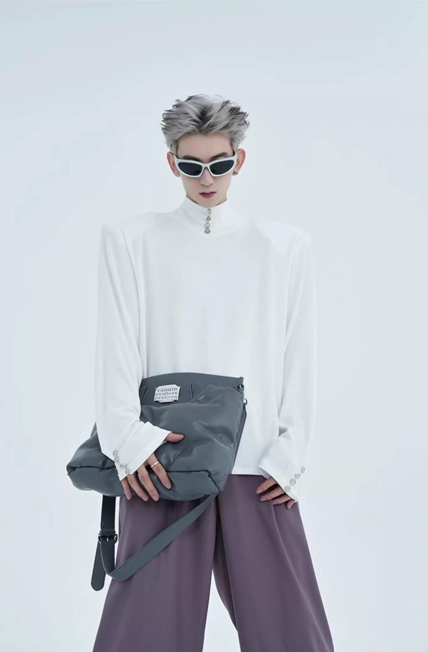 Button Detail Turtleneck T-Shirt