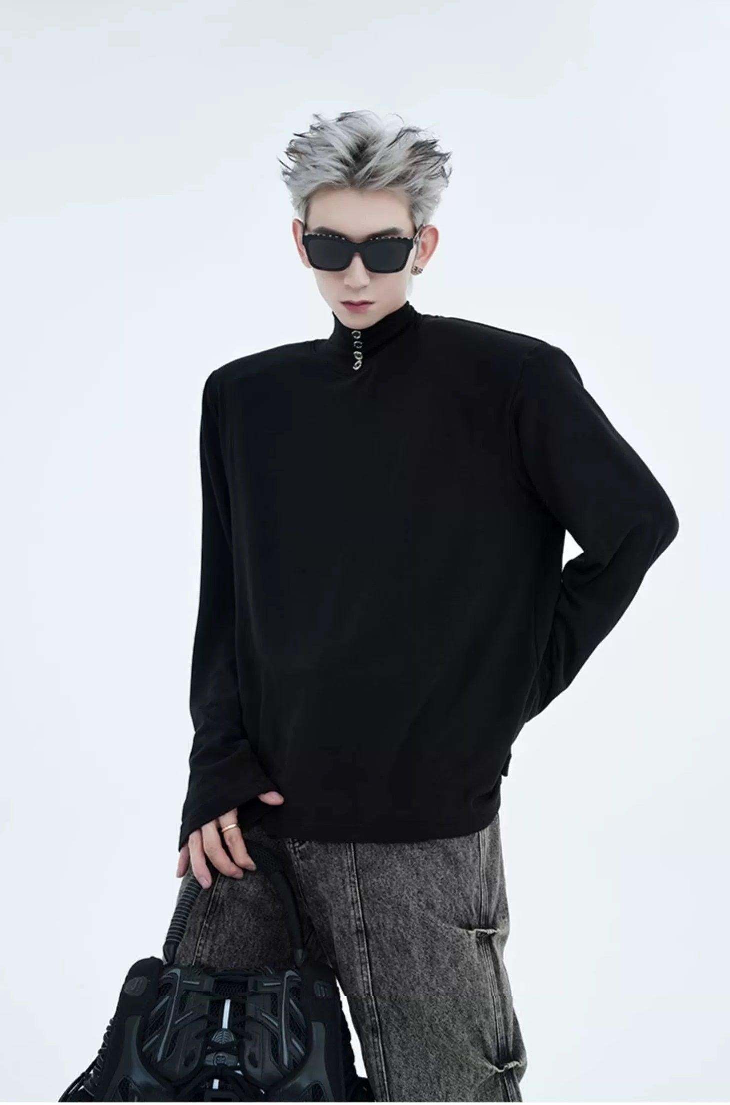 Button Detail Turtleneck T-Shirt