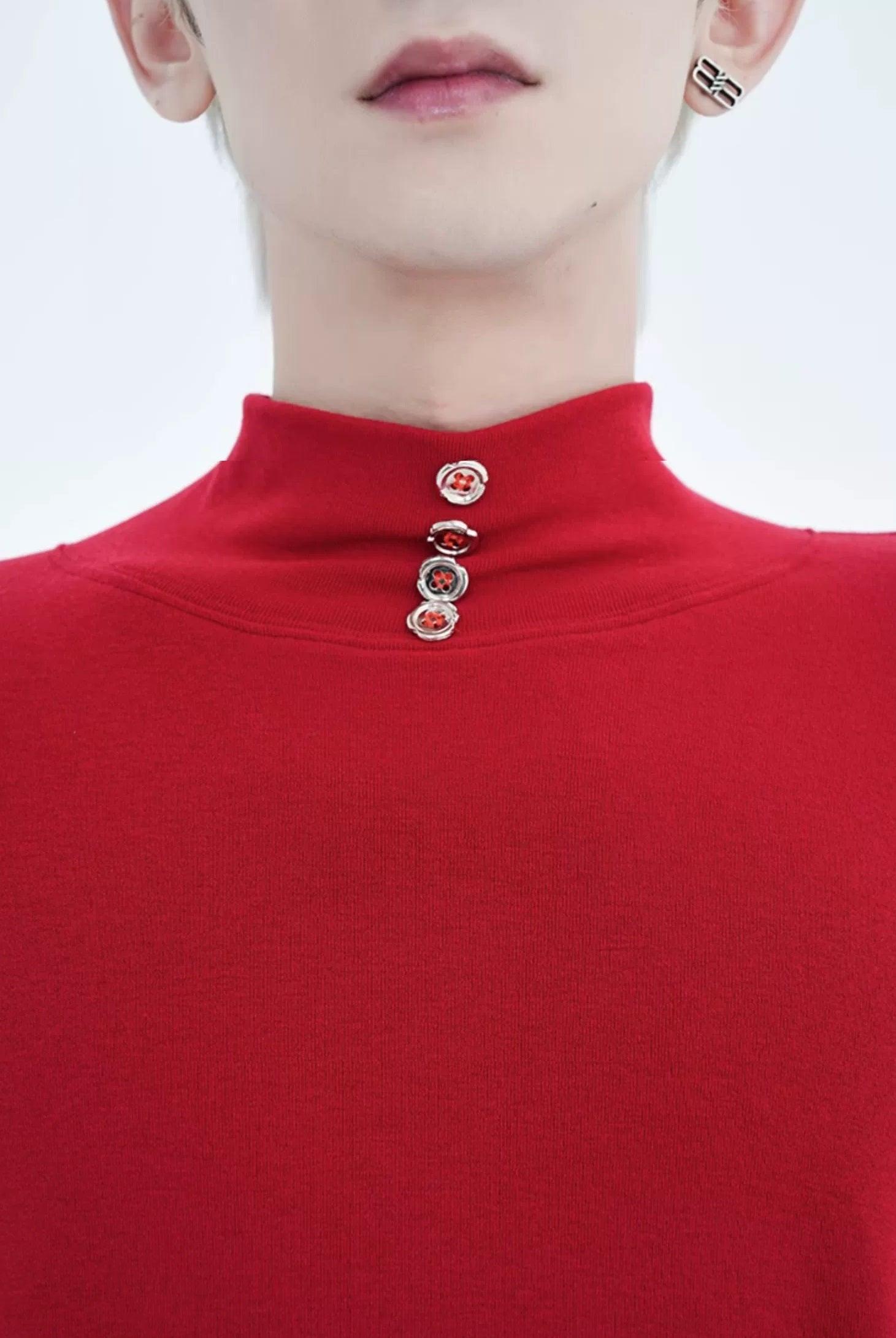 Button Detail Turtleneck T-Shirt