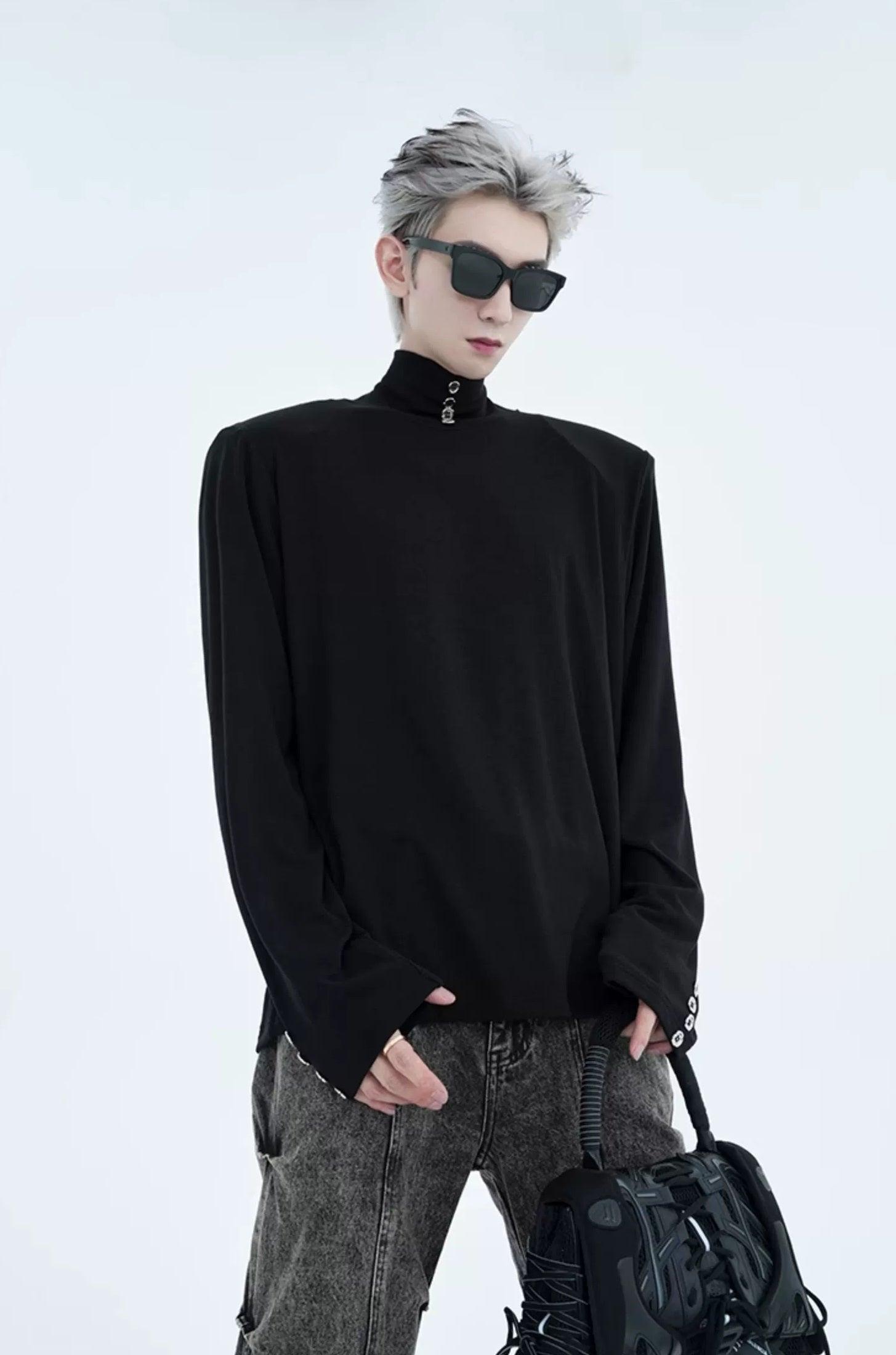 Button Detail Turtleneck T-Shirt