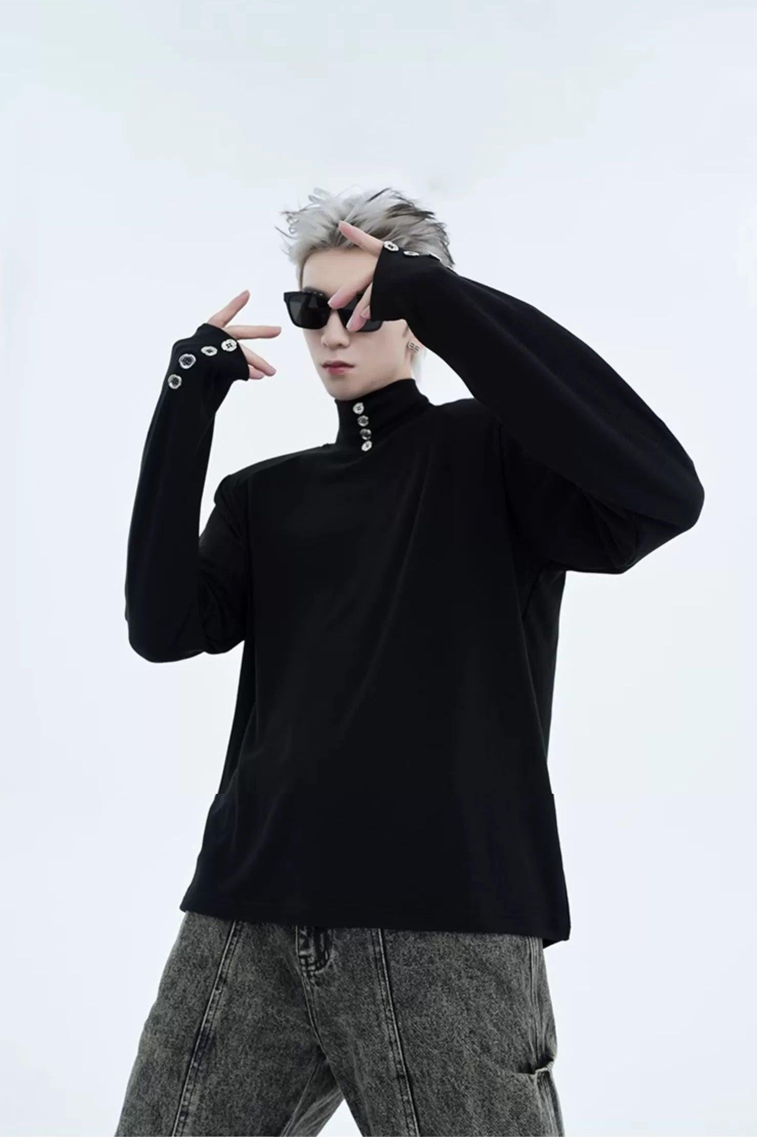 Button Detail Turtleneck T-Shirt