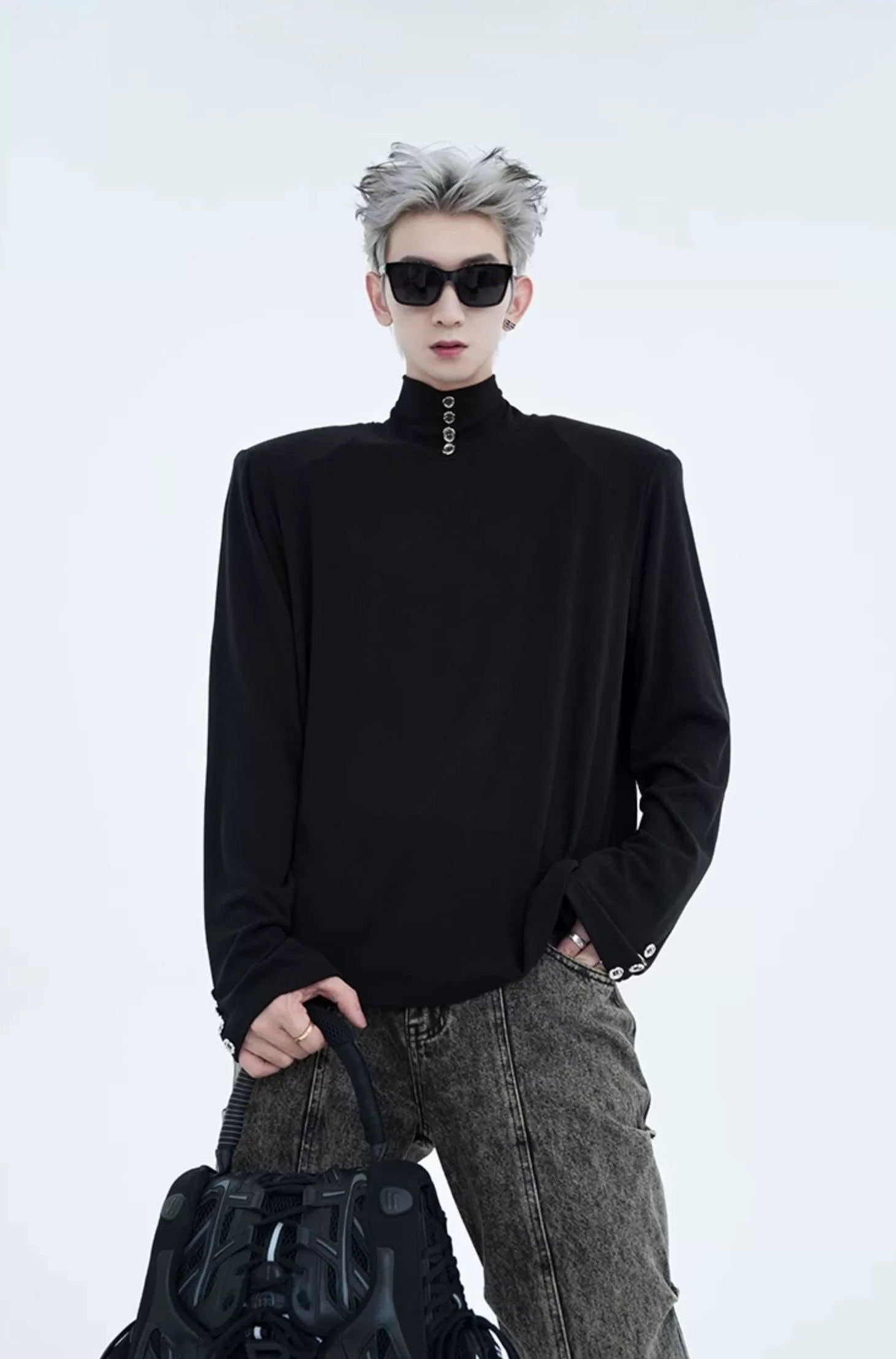 Button Detail Turtleneck T-Shirt