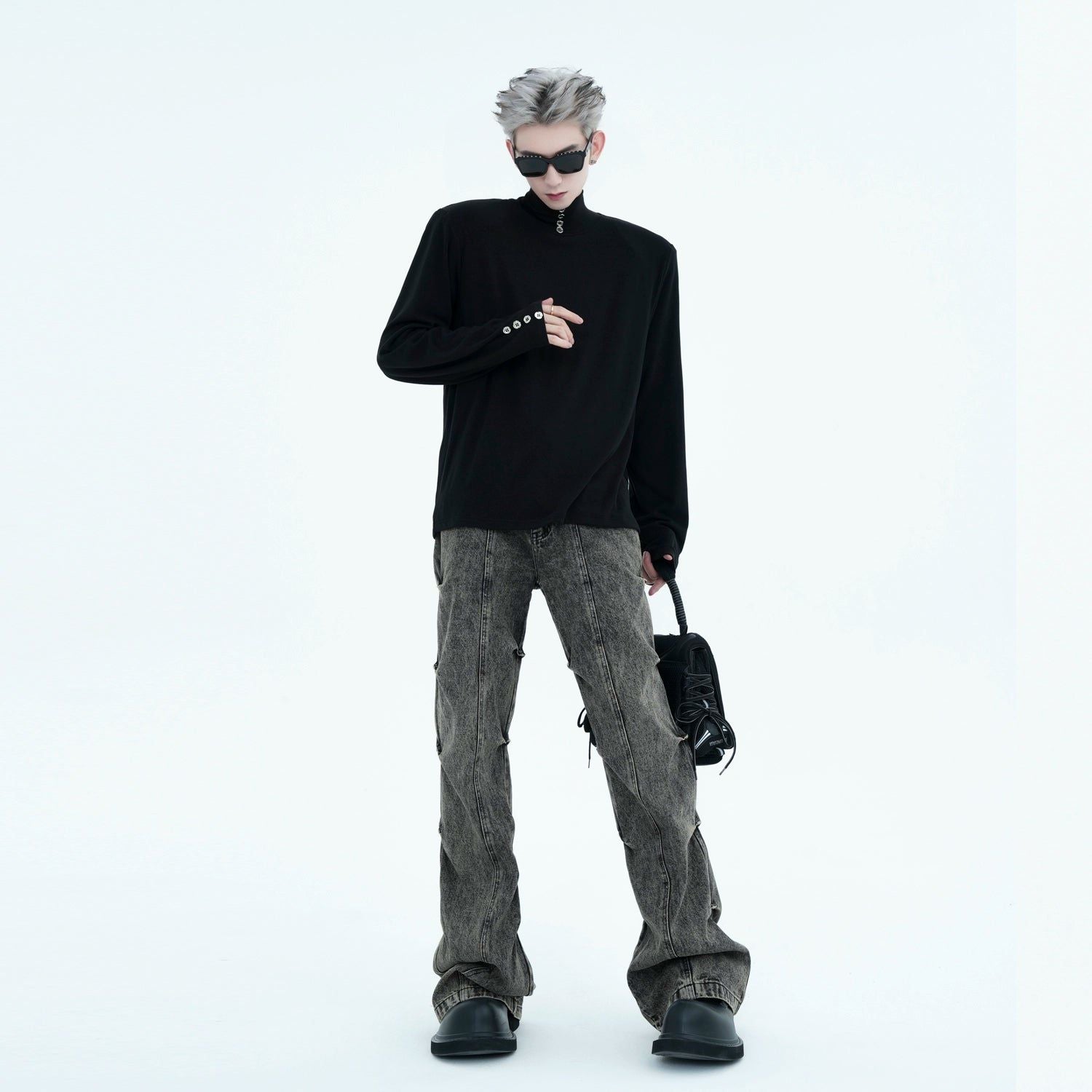 Button Detail Turtleneck T-Shirt