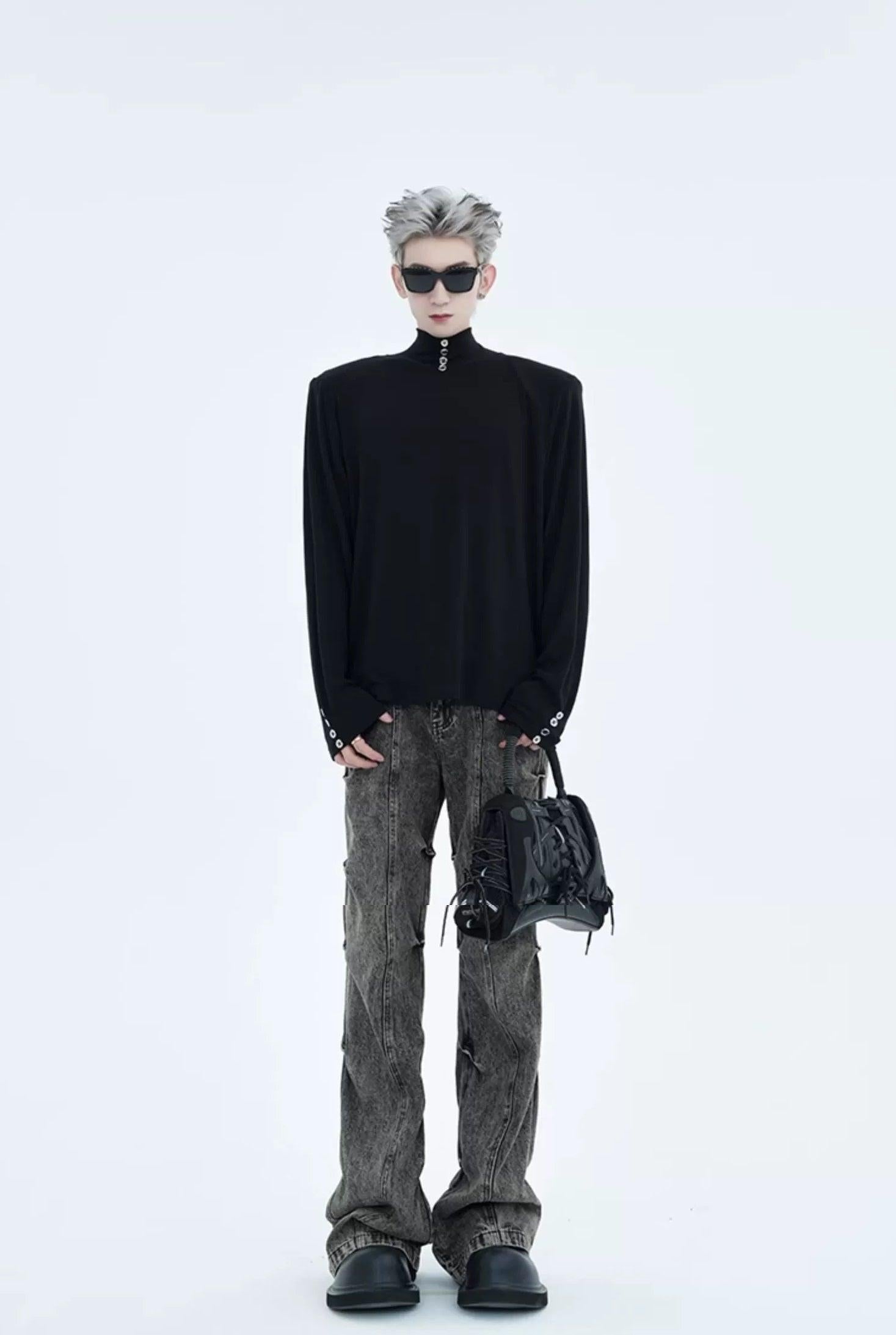 Button Detail Turtleneck T-Shirt