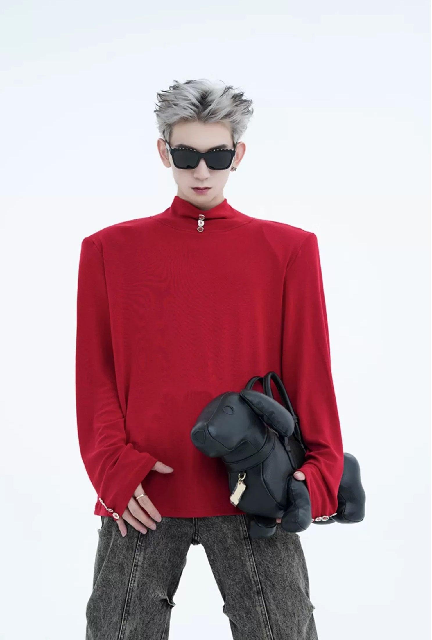 Button Detail Turtleneck T-Shirt