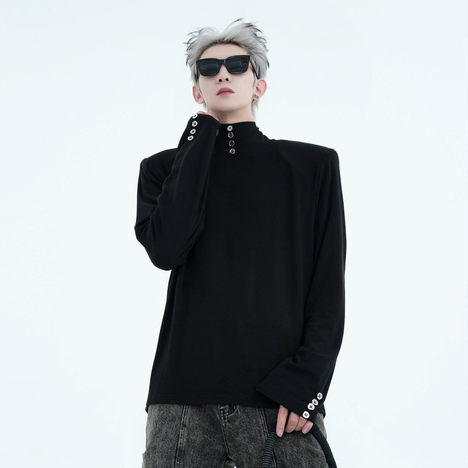 Button Detail Turtleneck T-Shirt