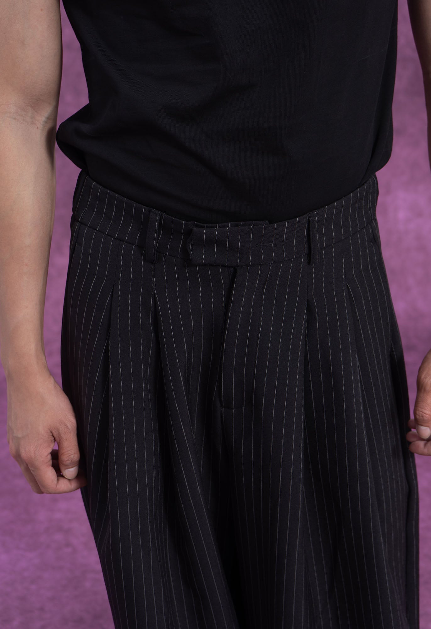 Wide-Leg Pinstripe Suit Trousers