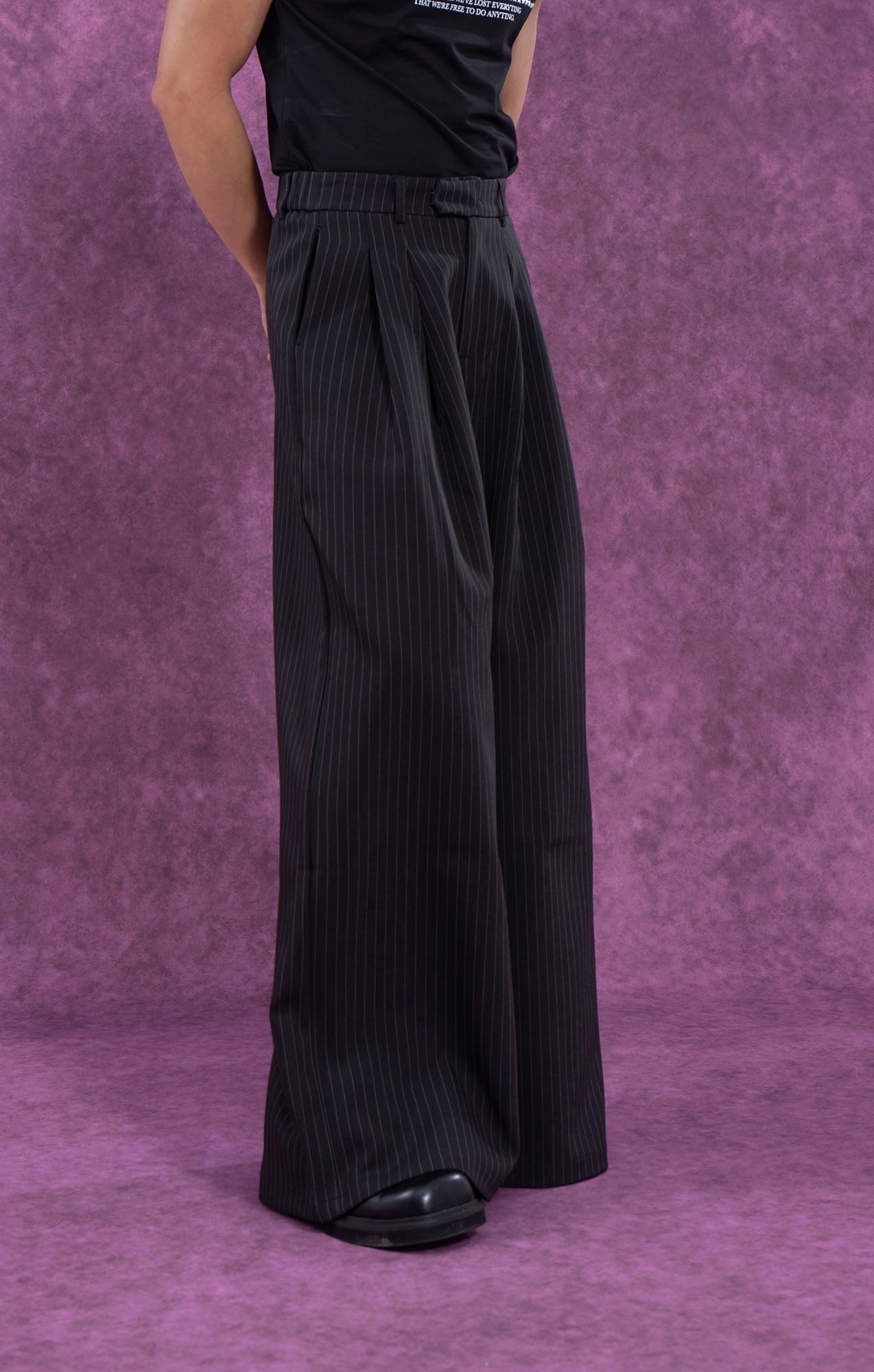 Wide-Leg Pinstripe Suit Trousers