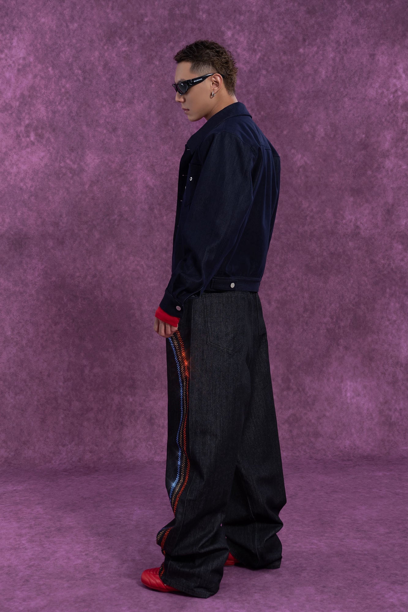 Classic Cropped Shoulder Padding  Dark Denim Jacket