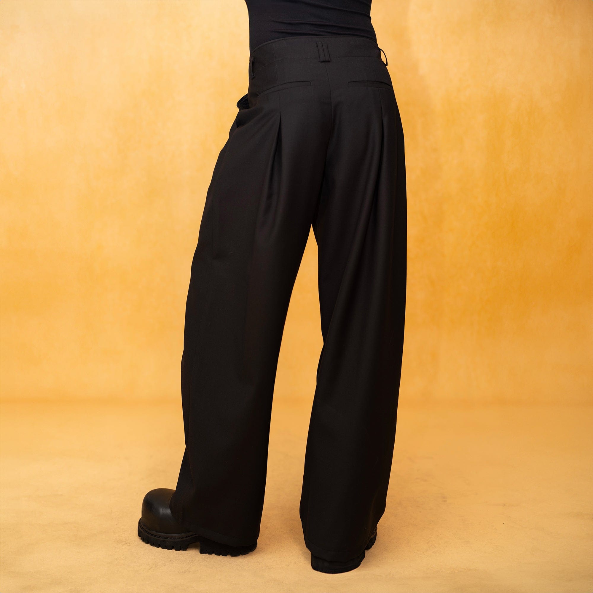 Wide-Leg Black Trousers with Drawstring Waist