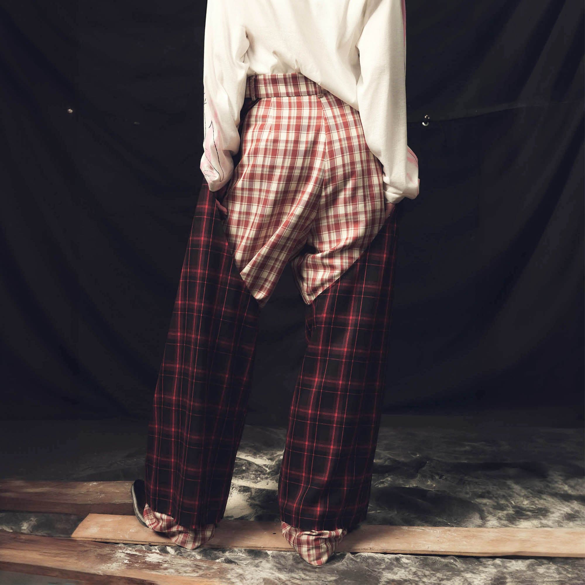 Pantalon à jambes larges à carreaux