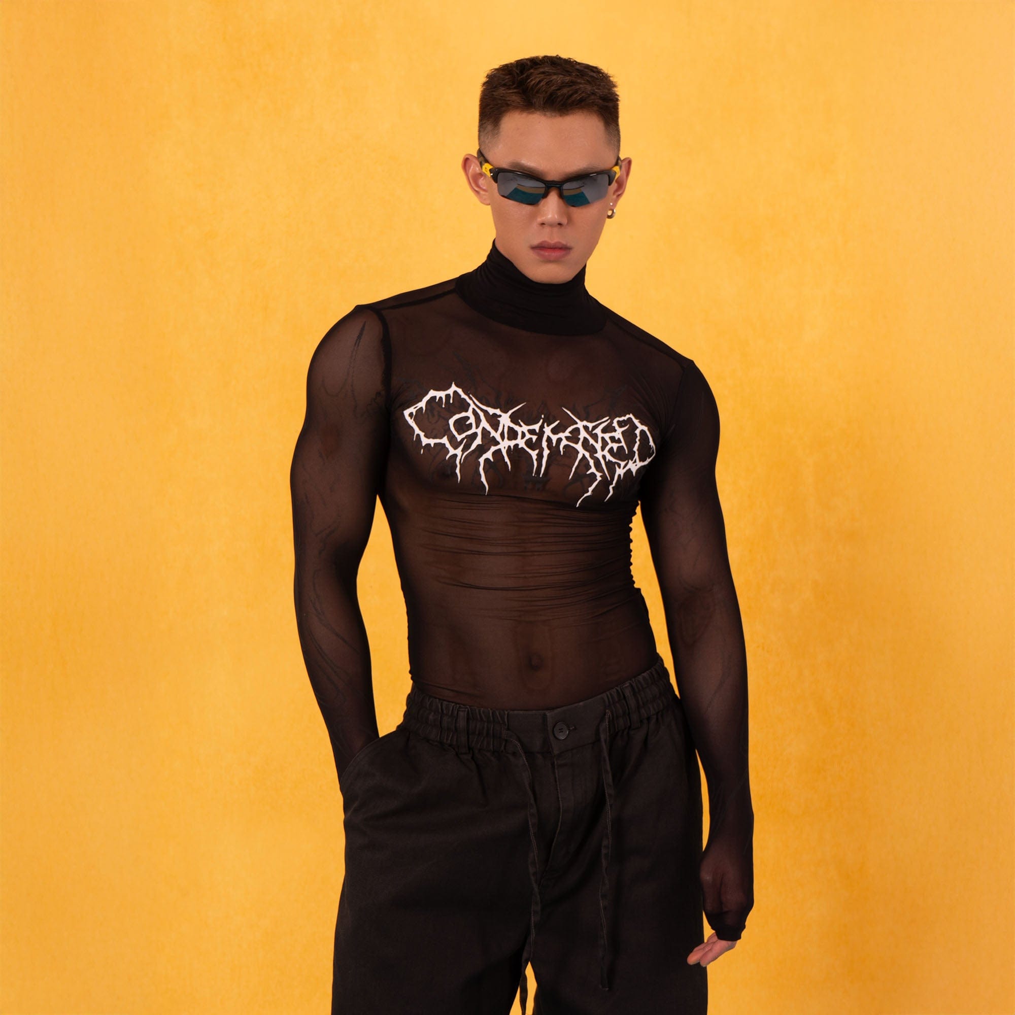 トップス andmary sheer logo tops Abstract Gothic Sheer Mesh Graphic Top | Chiclara