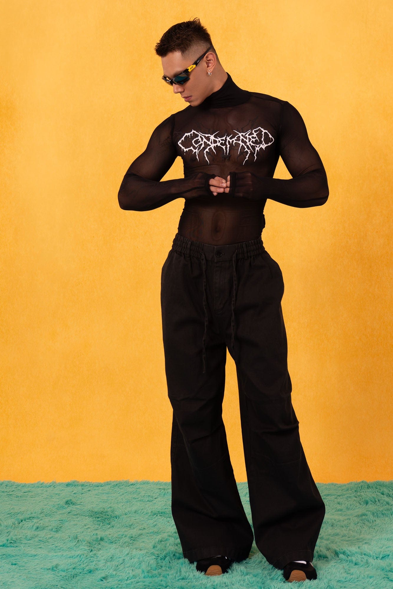 Abstract Gothic Sheer Mesh Graphic Top