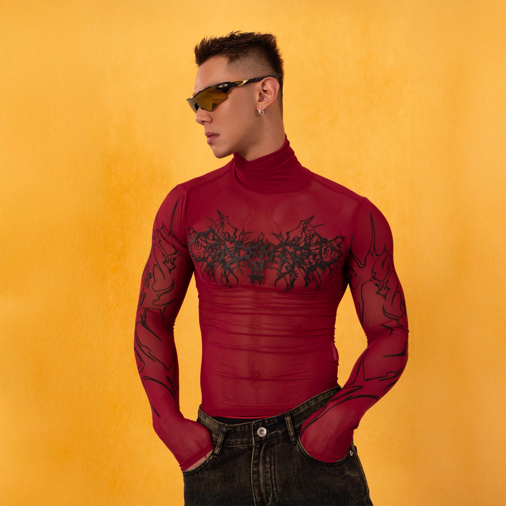 Abstract Gothic Sheer Mesh Graphic Top