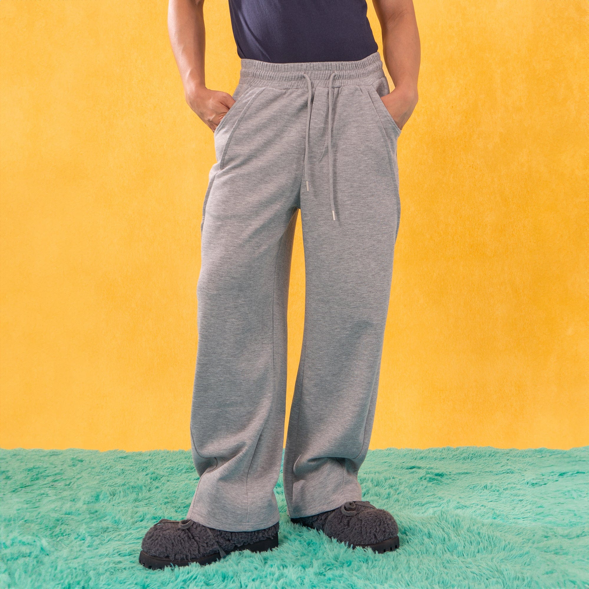 Slanted Spliced Wide-Leg Sweatpants