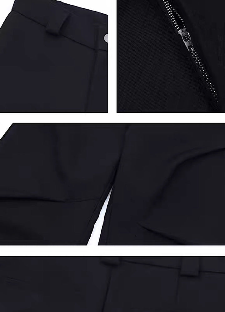 Black Avant-Garde Wide-Leg Utility Pants - chiclara
