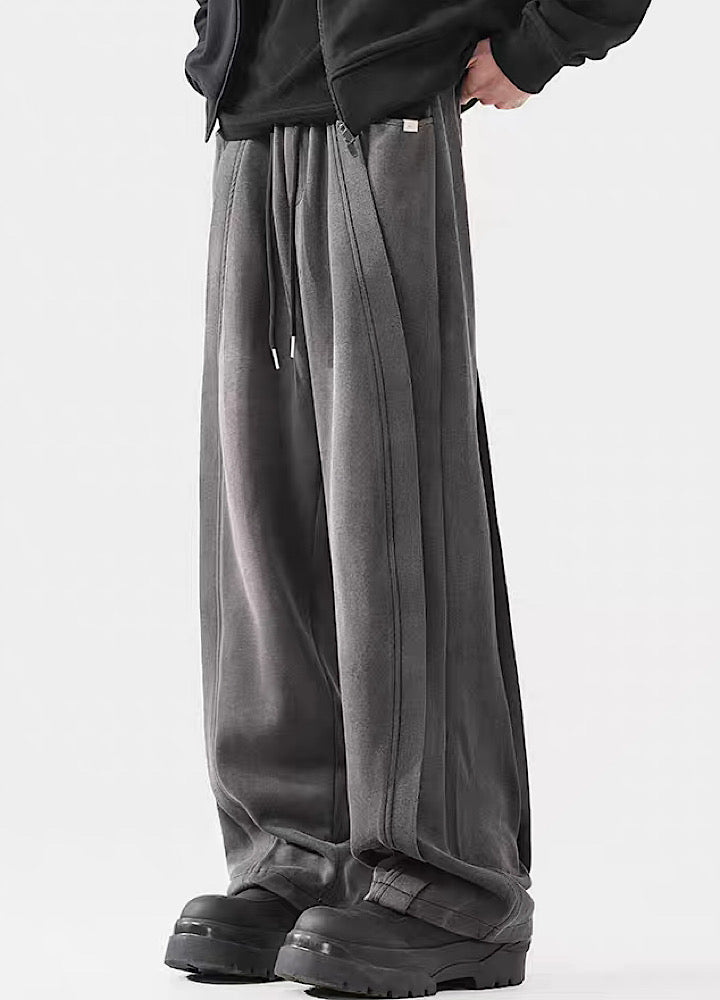 Wide-Leg Washed Drawstring Pants - chiclara