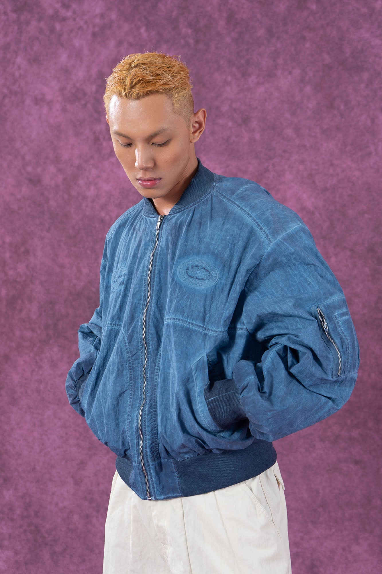 Cropped Crinkled Bomber Jacket