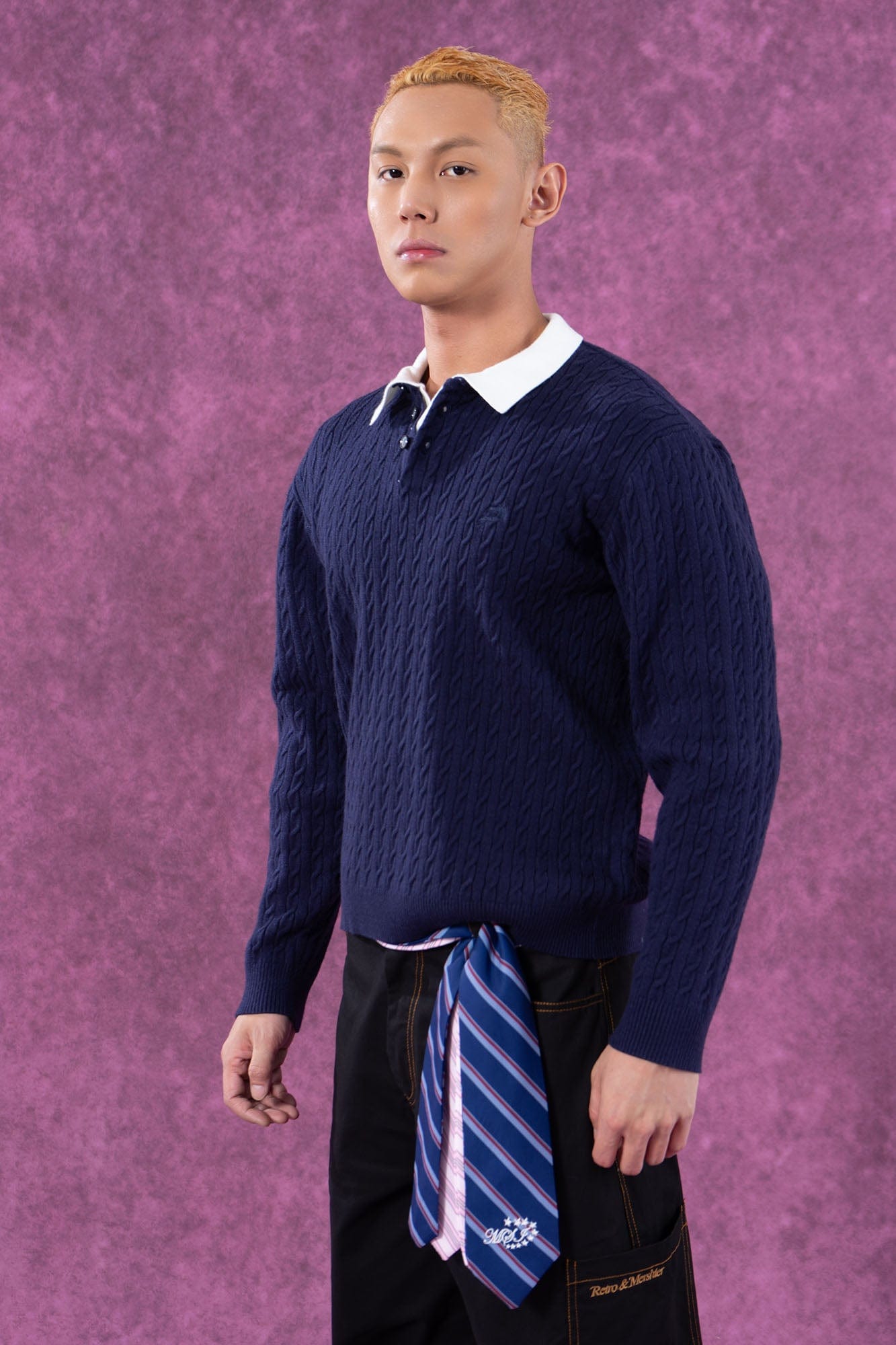Preppy Cable Knit Polo Sweater
