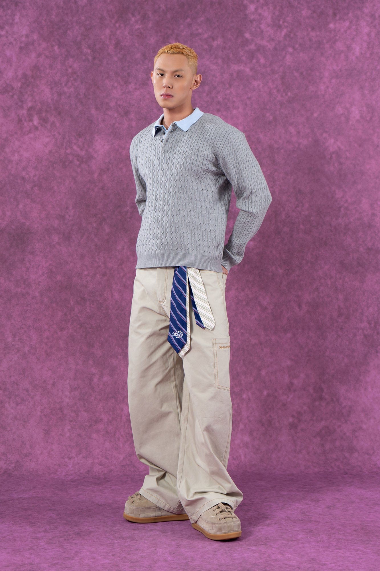 Preppy Cable Knit Polo Sweater