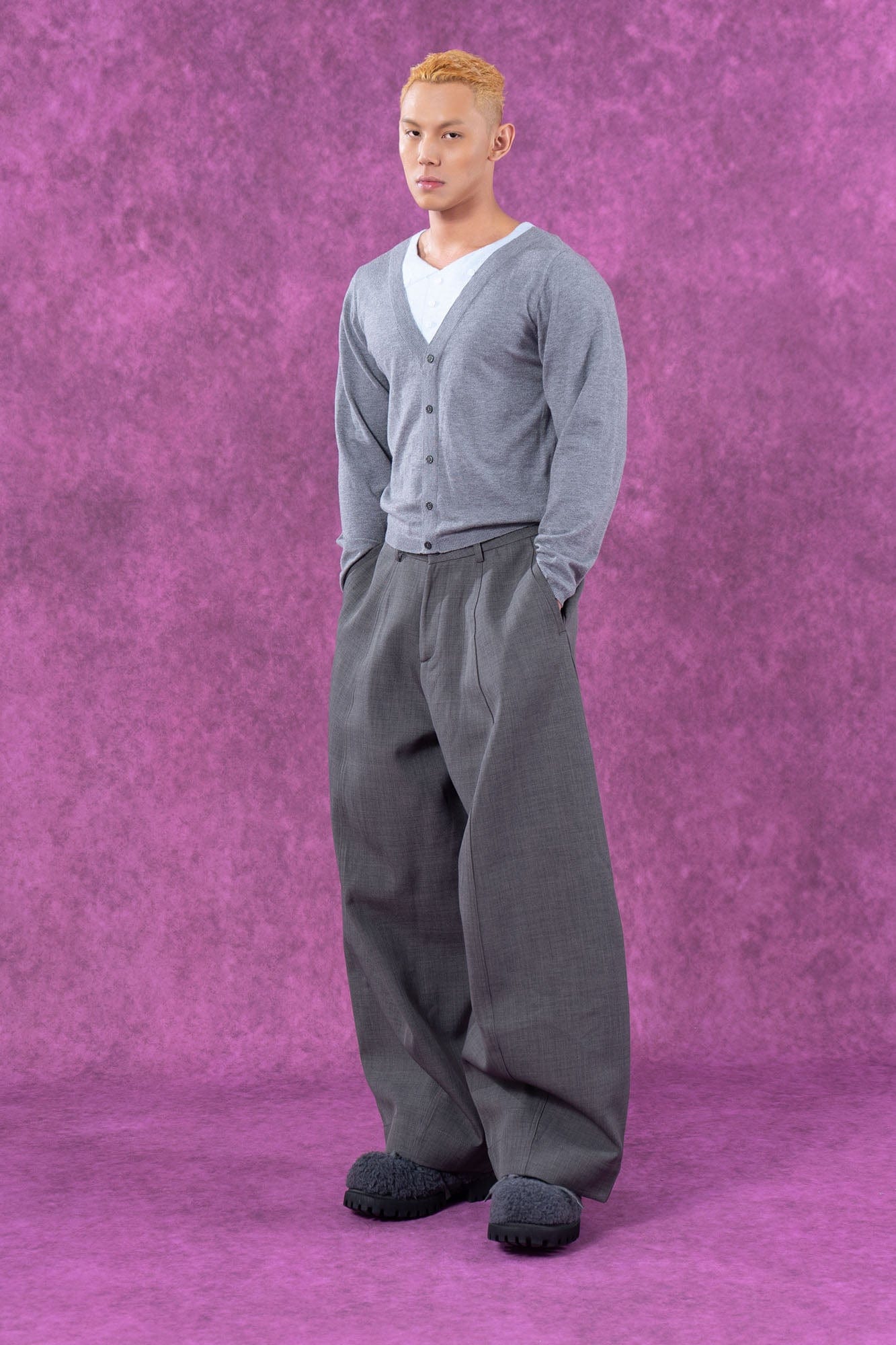 Light Gray Button-Up Cardigan Sweater