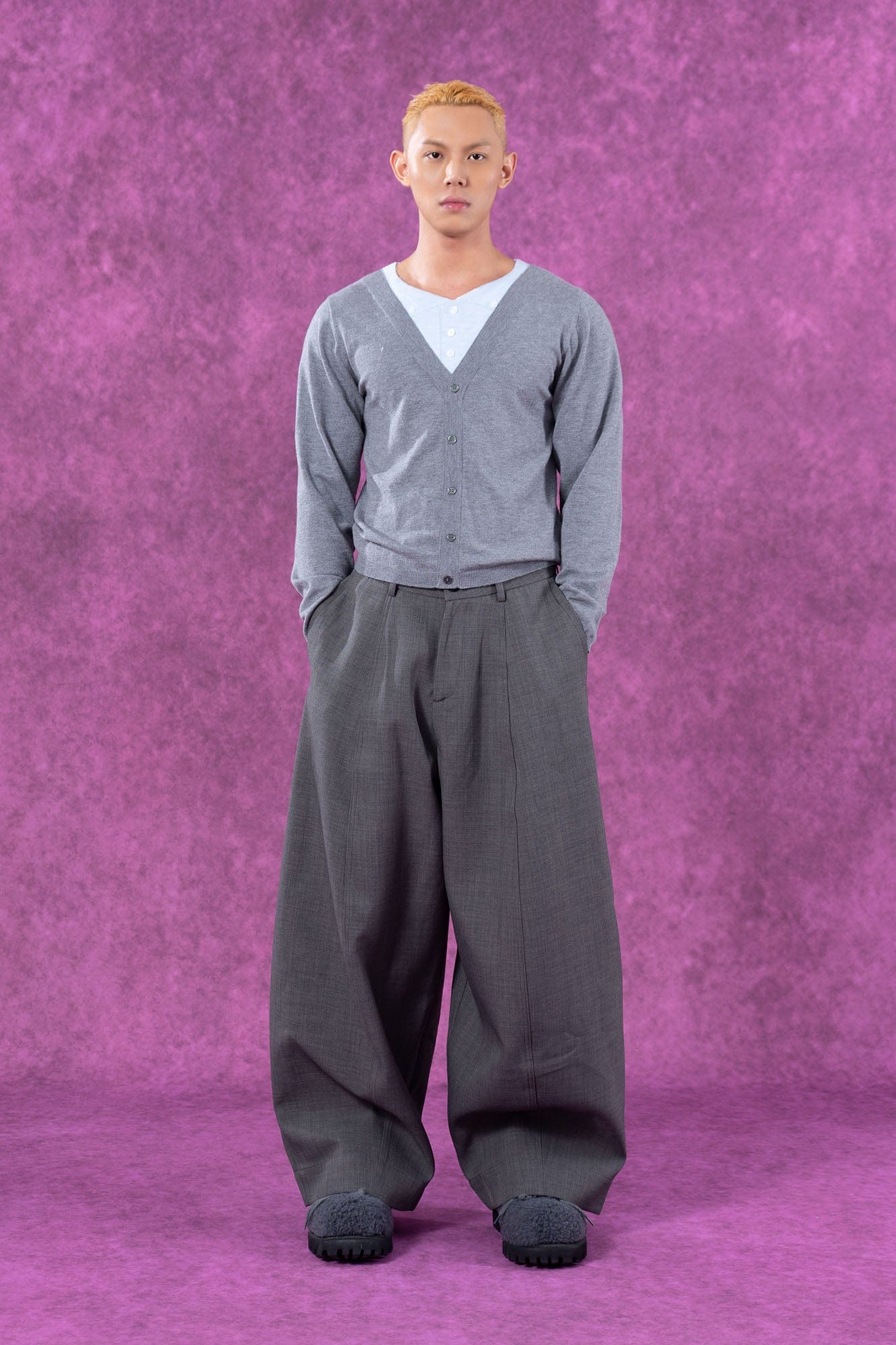 Light Gray Button-Up Cardigan Sweater