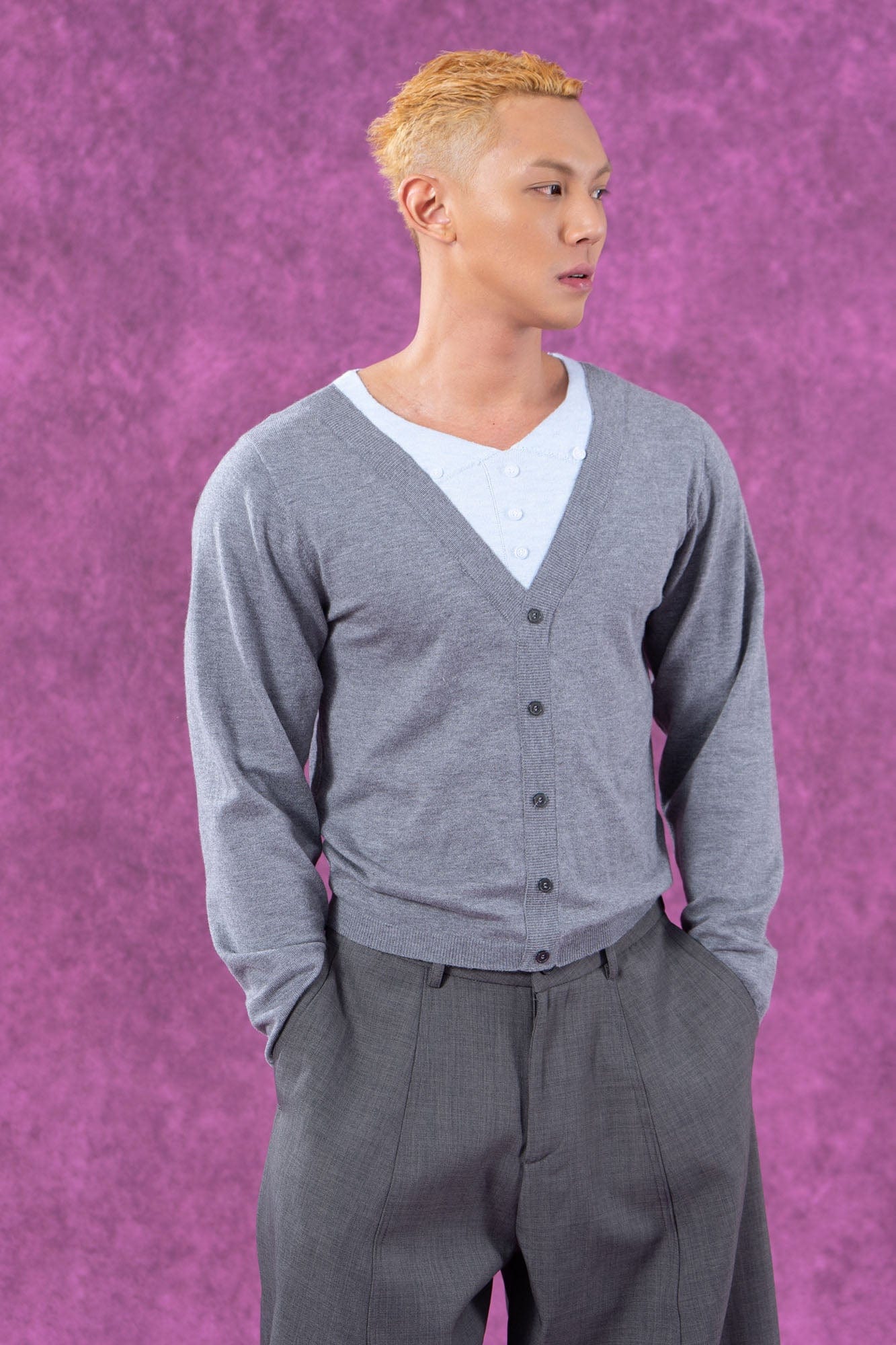 Light Gray Button-Up Cardigan Sweater