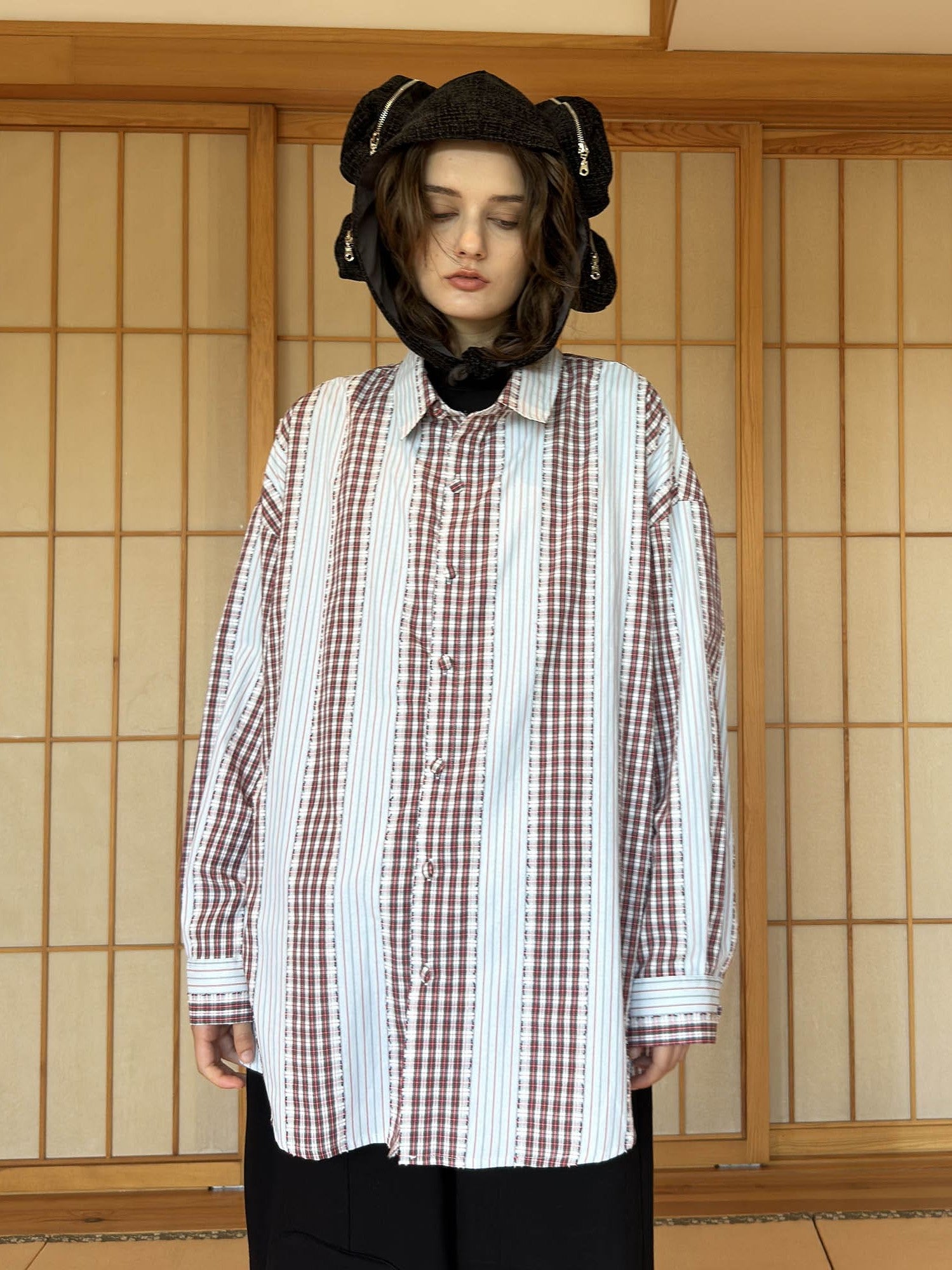 Headphone Hood Stripe Oversized Shirt