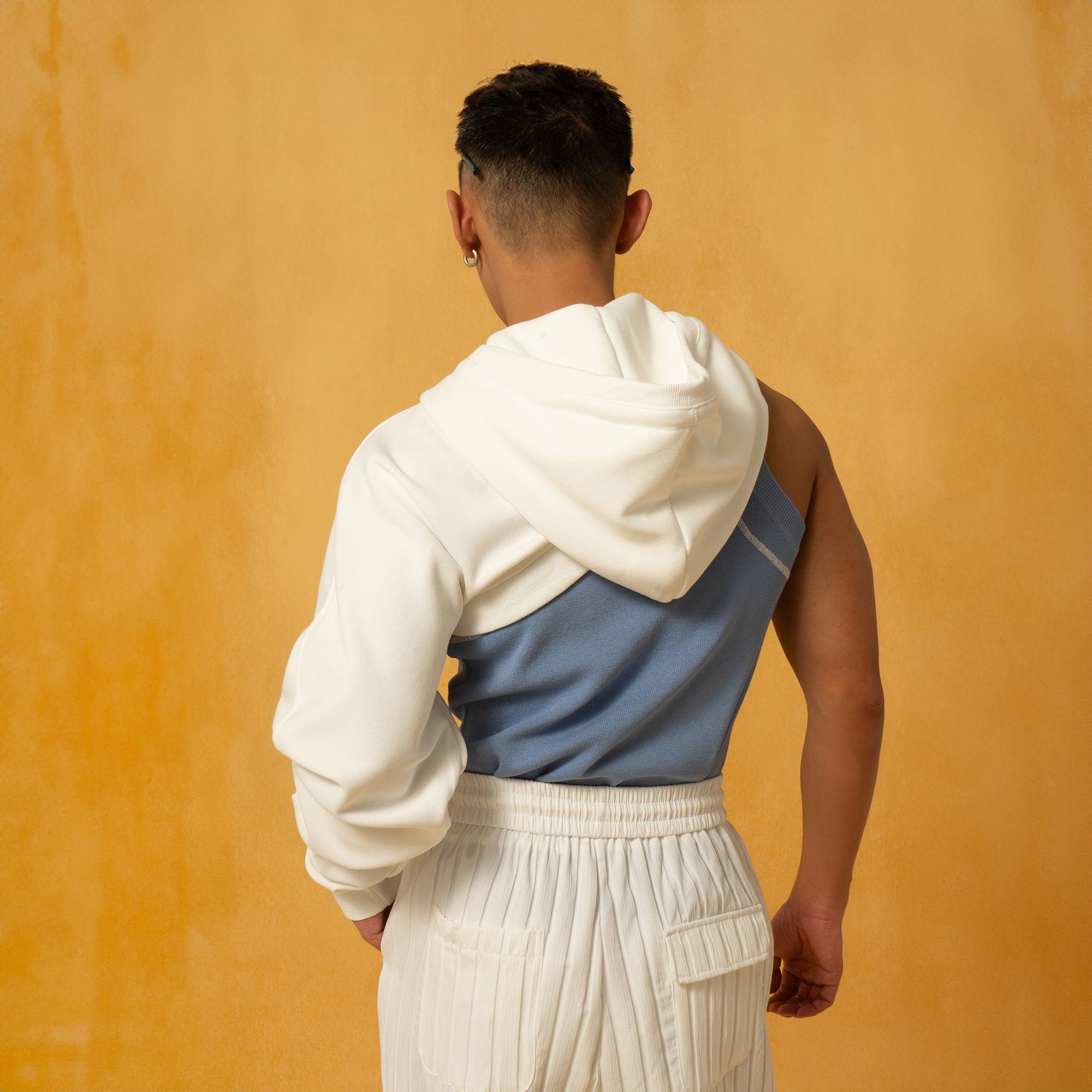 Asymmetrical Layered Top with Hoodie Sleeve