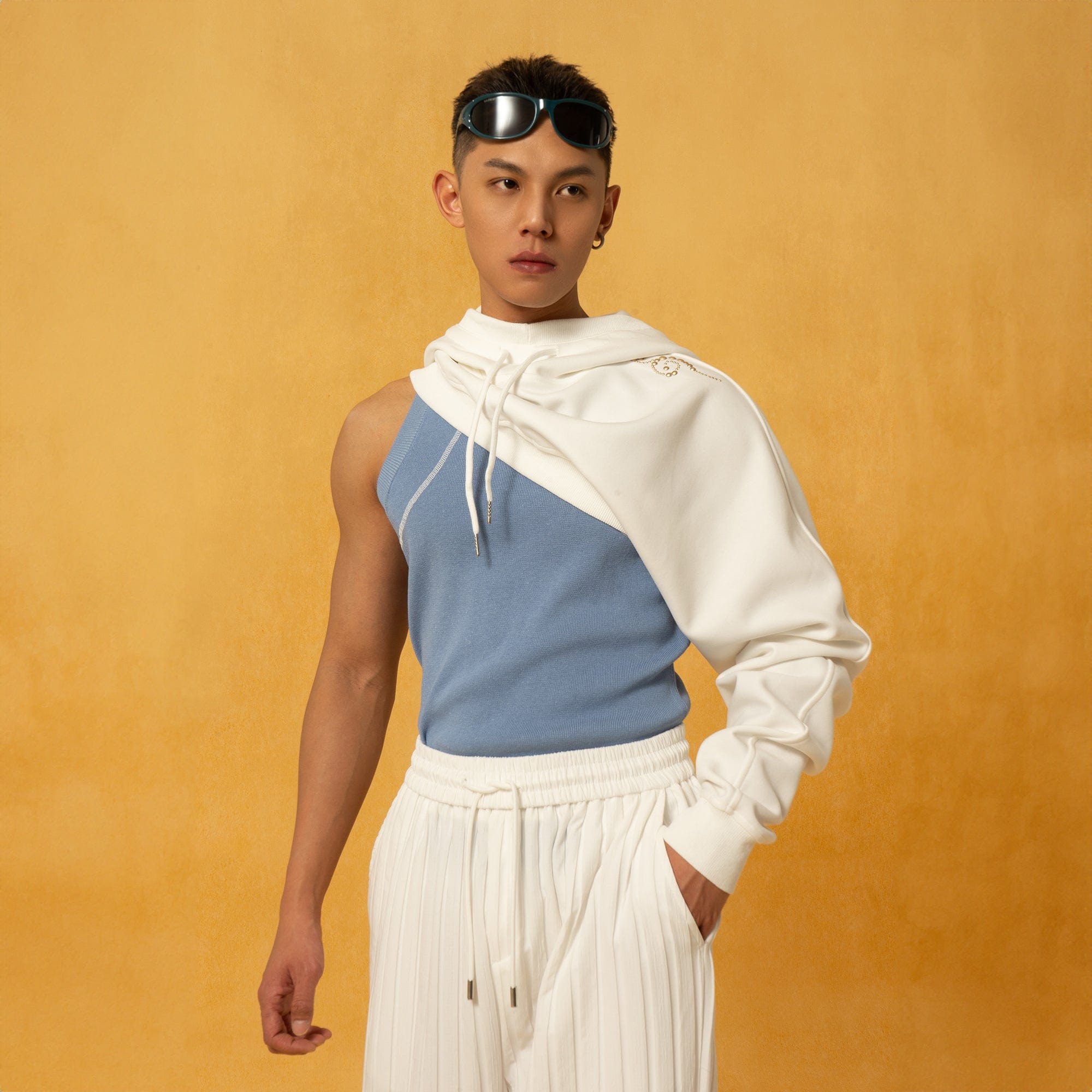 Asymmetrical Layered Top with Hoodie Sleeve