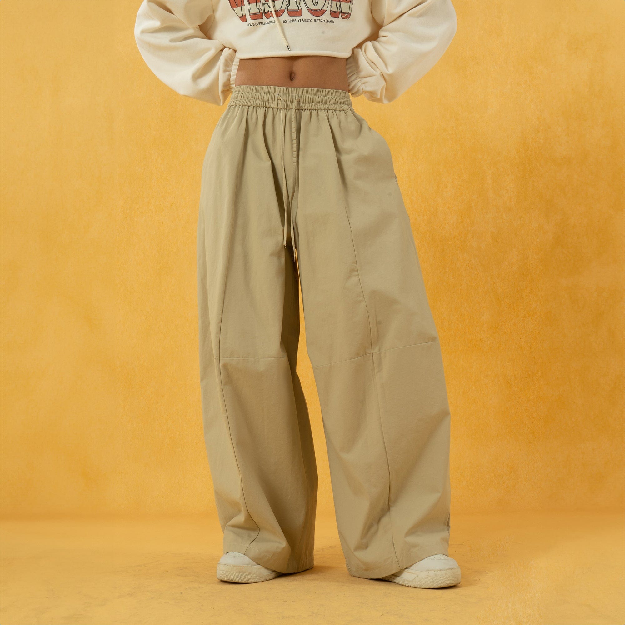 Spliced Wide-Leg Drawstring Pants