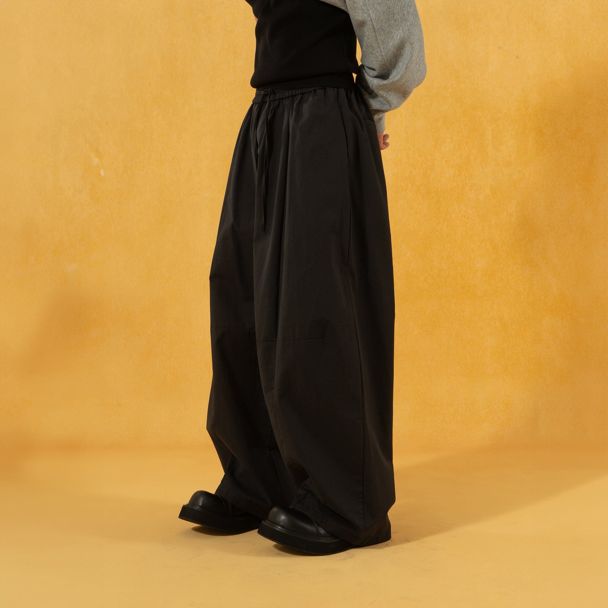 Spliced Wide-Leg Drawstring Pants