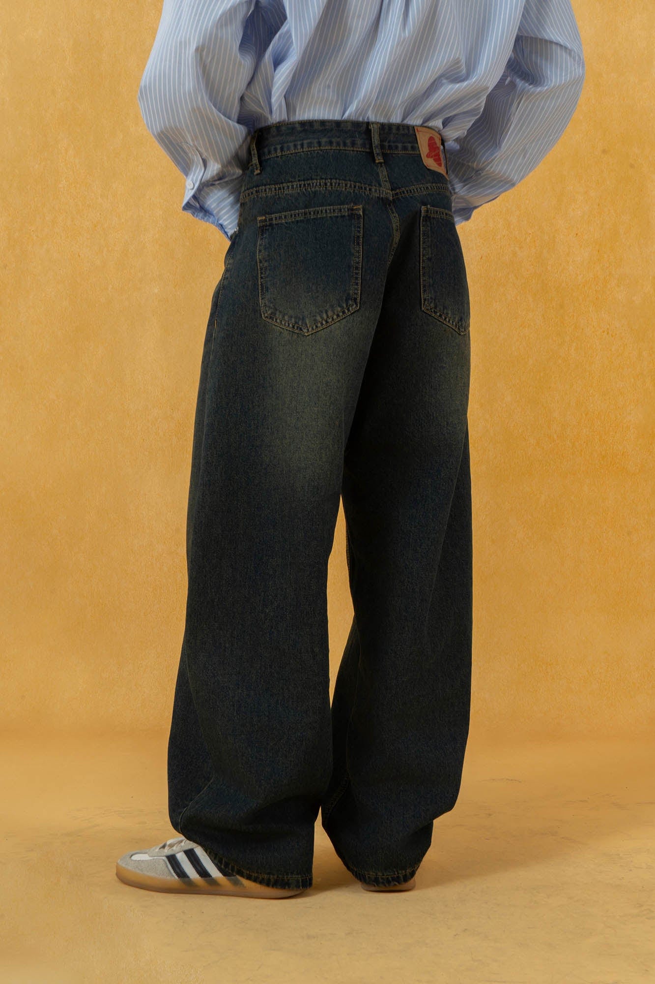 Extreme Wide-Leg Washed Denim Jeans