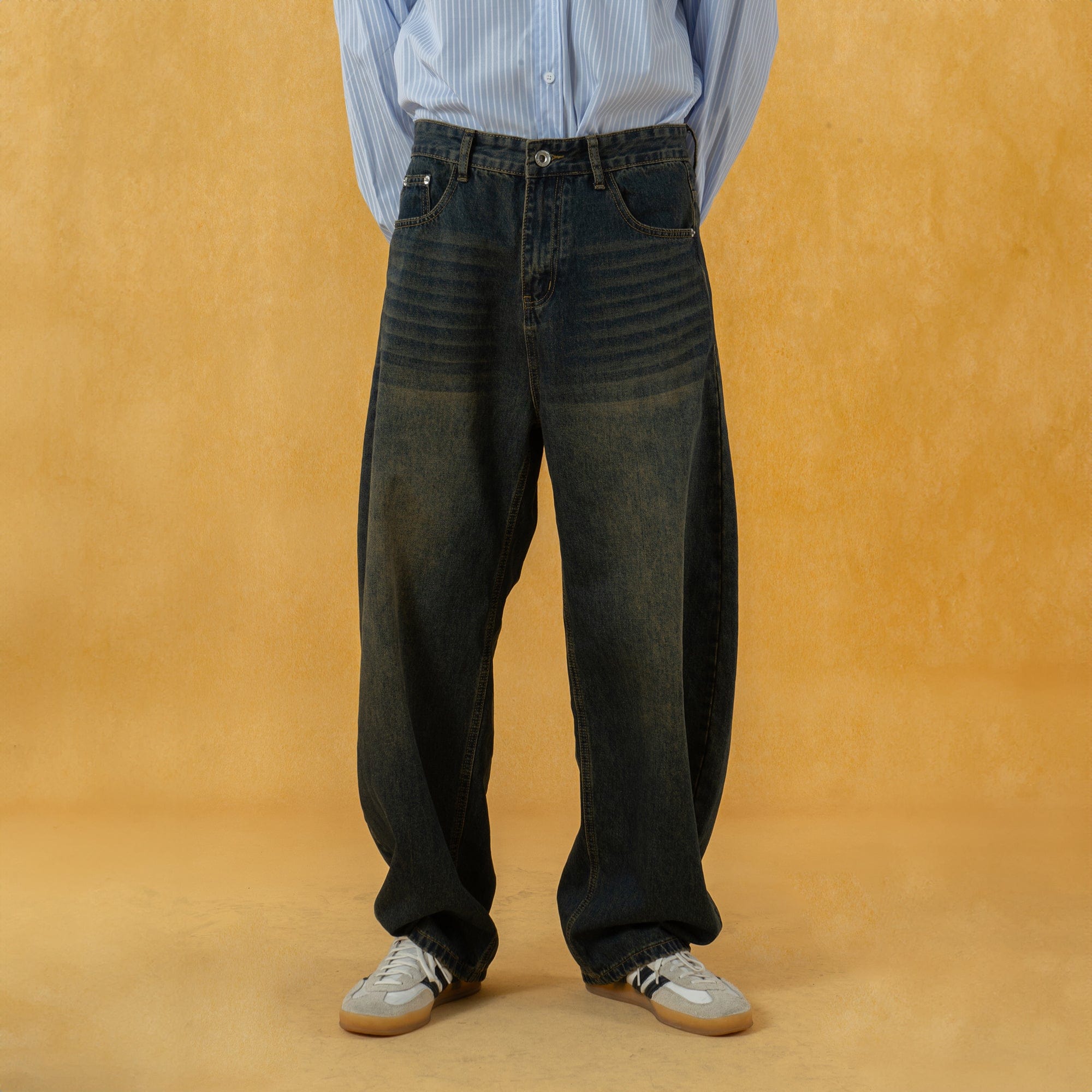 Extreme Wide-Leg Washed Denim Jeans