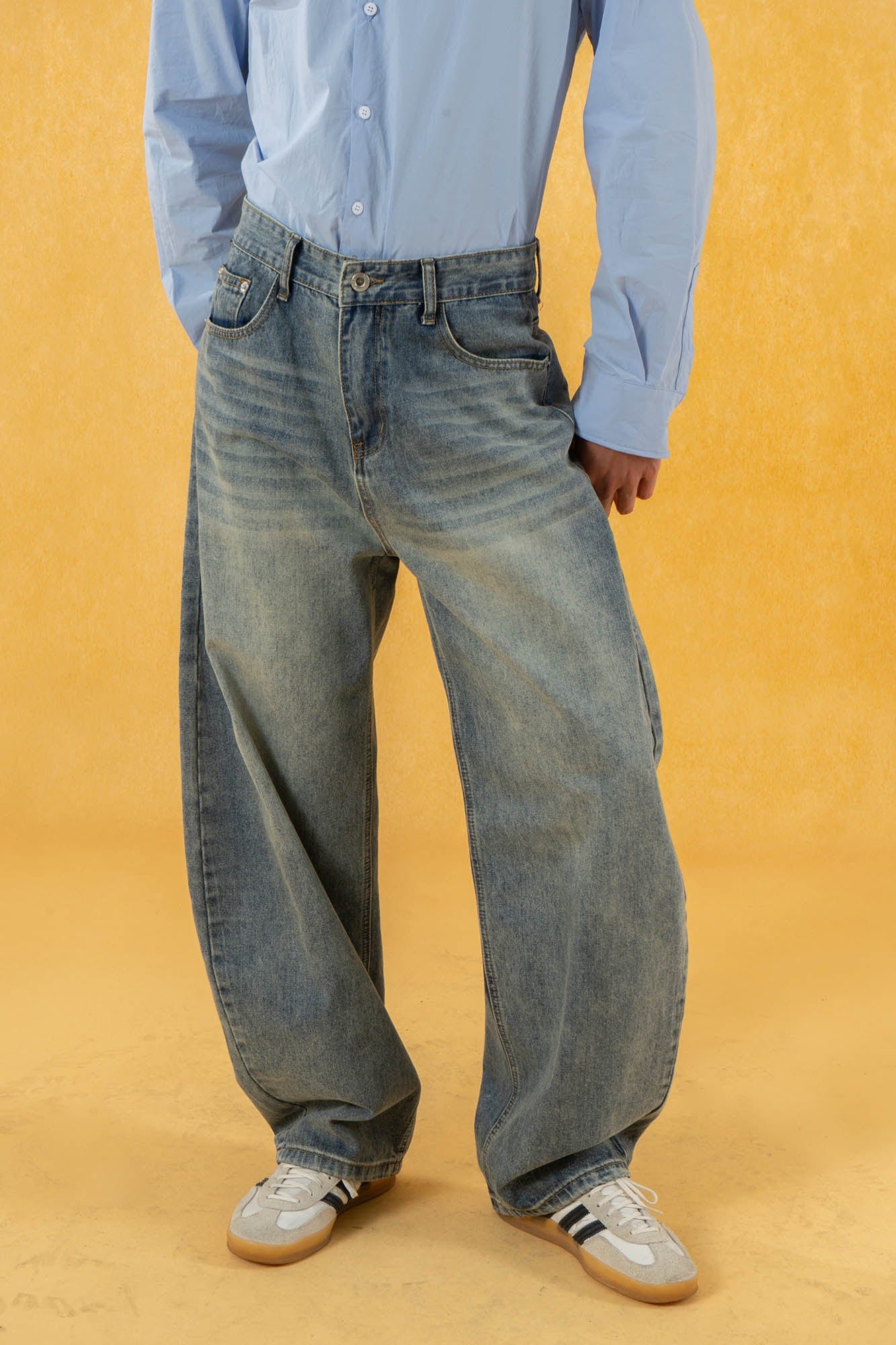 Extreme Wide-Leg Washed Denim Jeans