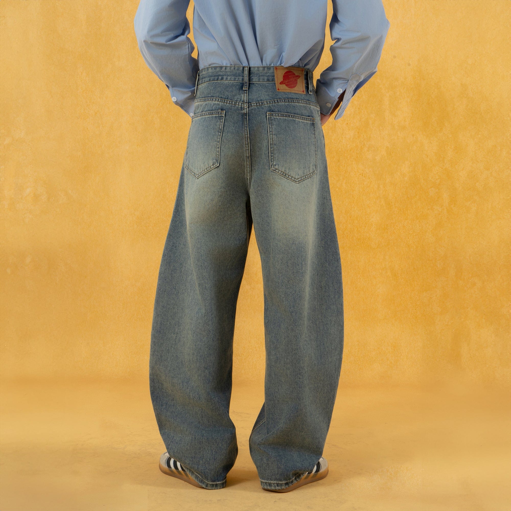 Extreme Wide-Leg Washed Denim Jeans