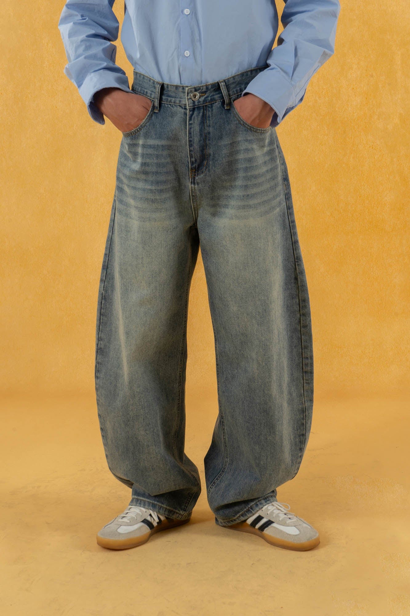 Extreme Wide-Leg Washed Denim Jeans