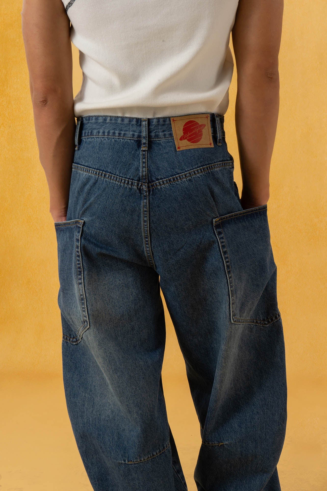Spliced Baggy Curved Panel Denim Jeans