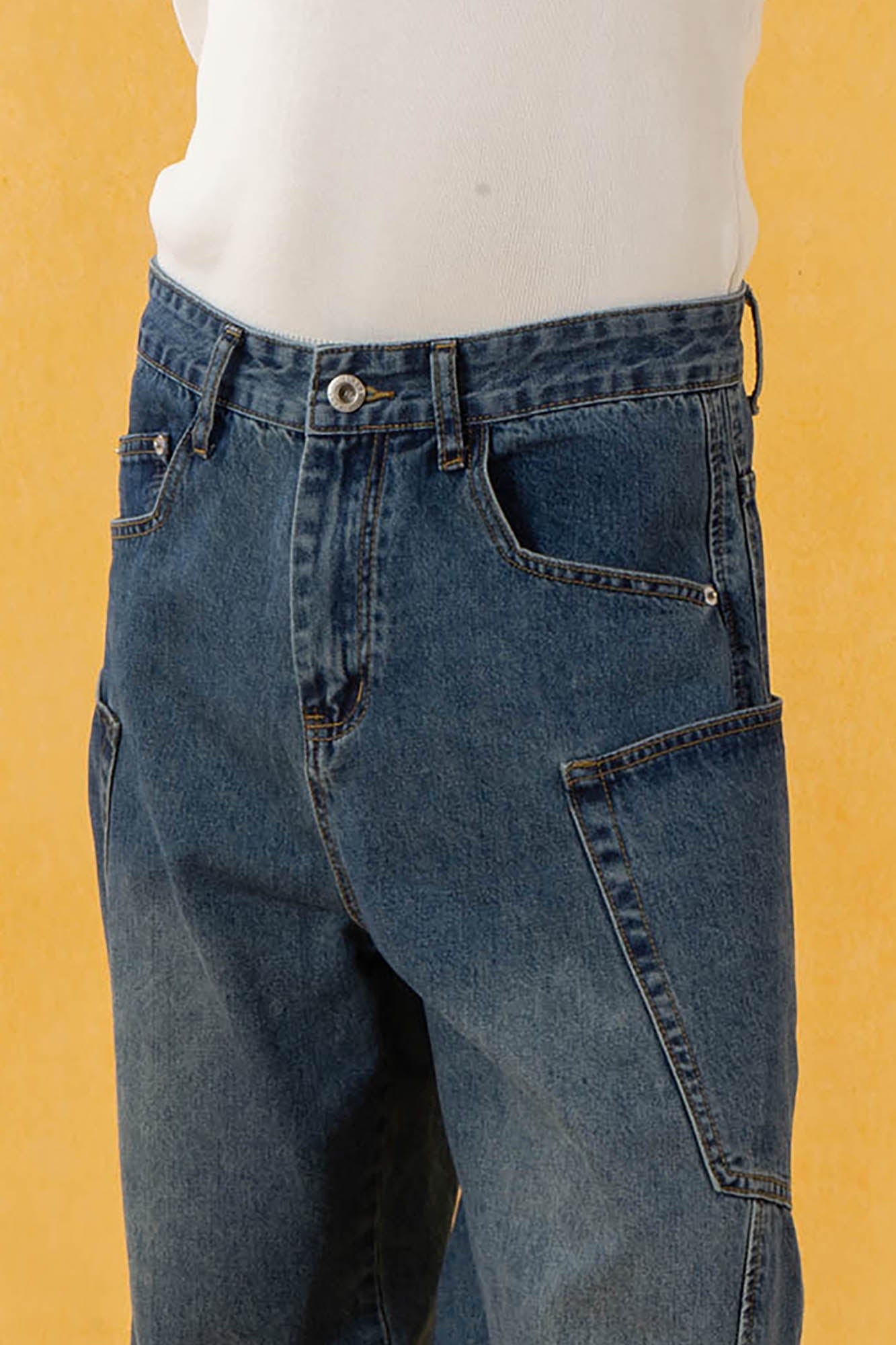 Spliced Baggy Curved Panel Denim Jeans