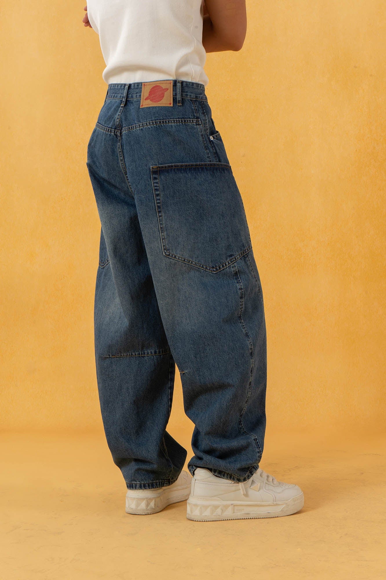 Spliced Baggy Curved Panel Denim Jeans