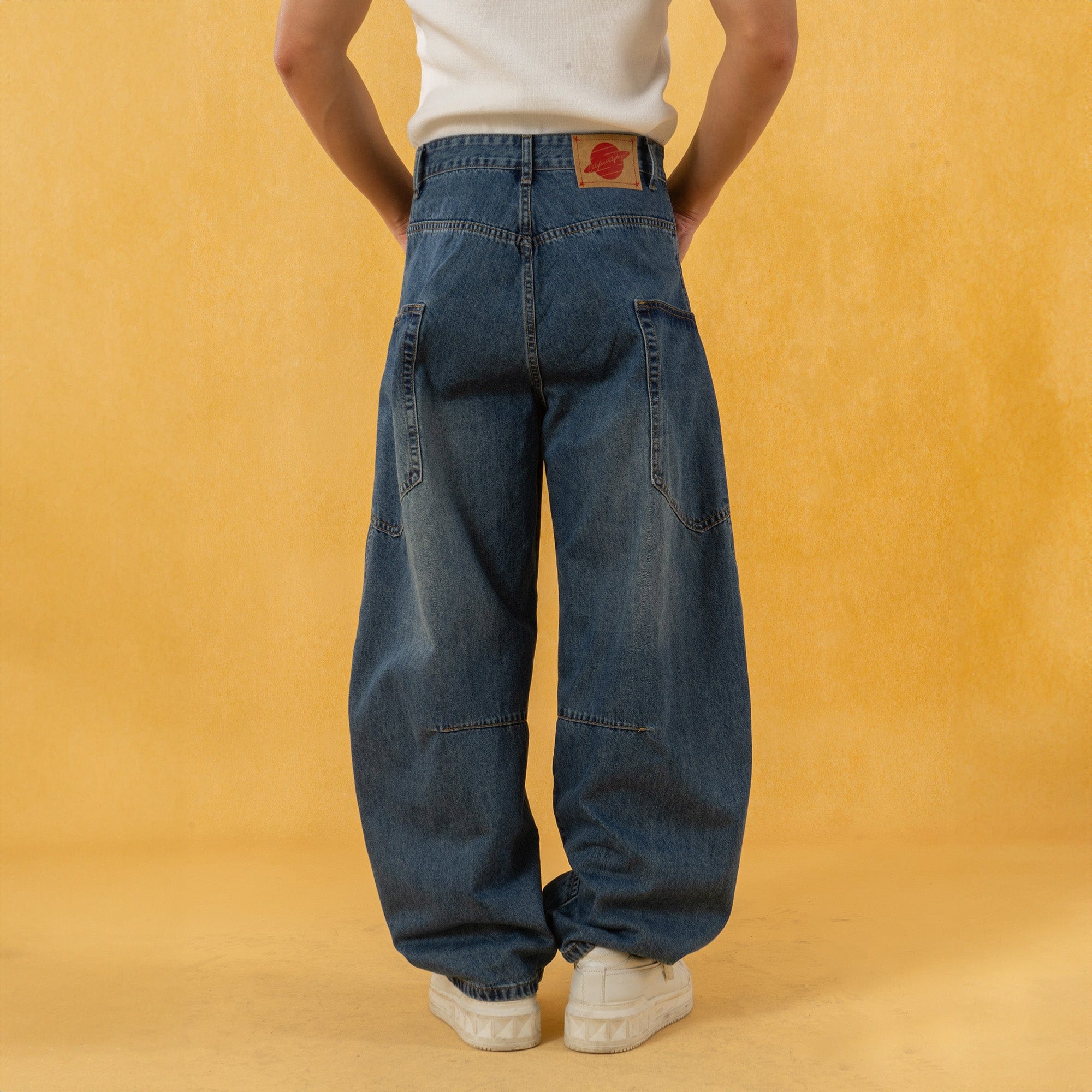 Spliced Baggy Curved Panel Denim Jeans