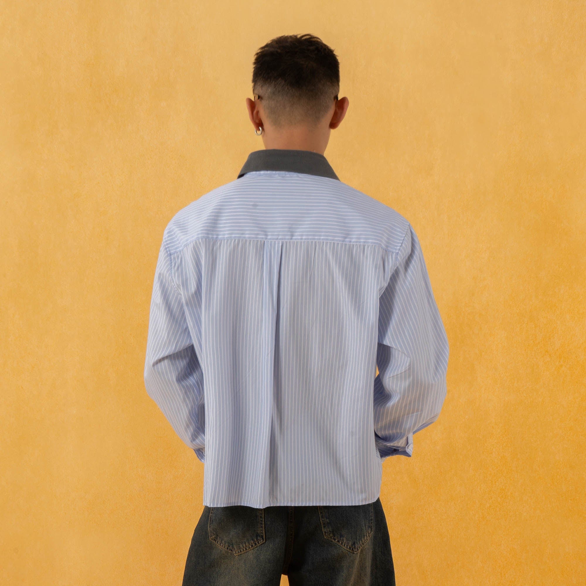 Contrast Collar Striped Shirt