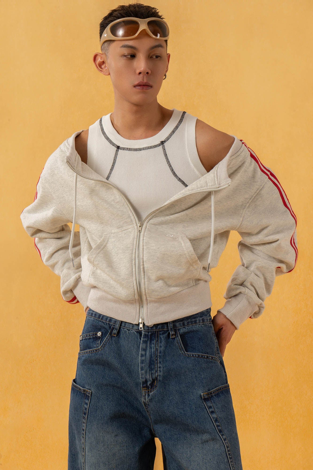 Retro Striped Sleeve Zip Sweatshirt