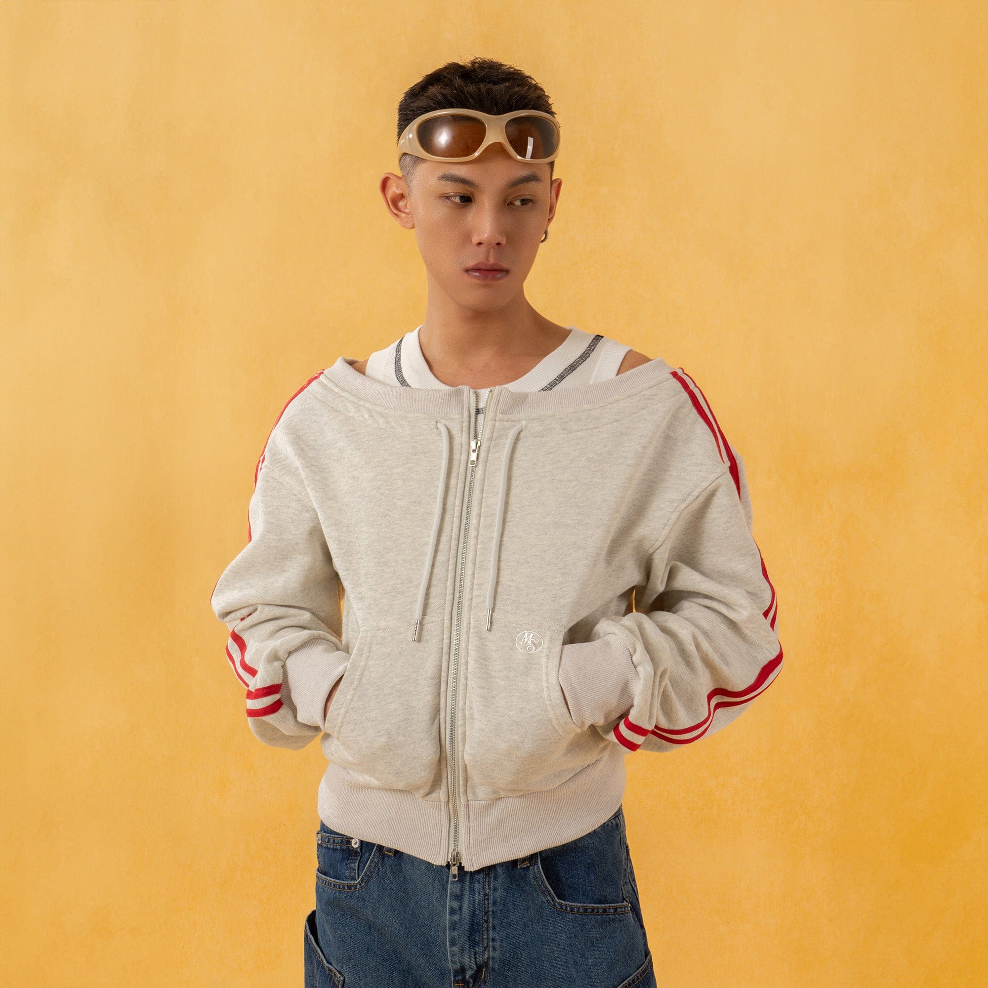 Retro Striped Sleeve Zip Sweatshirt