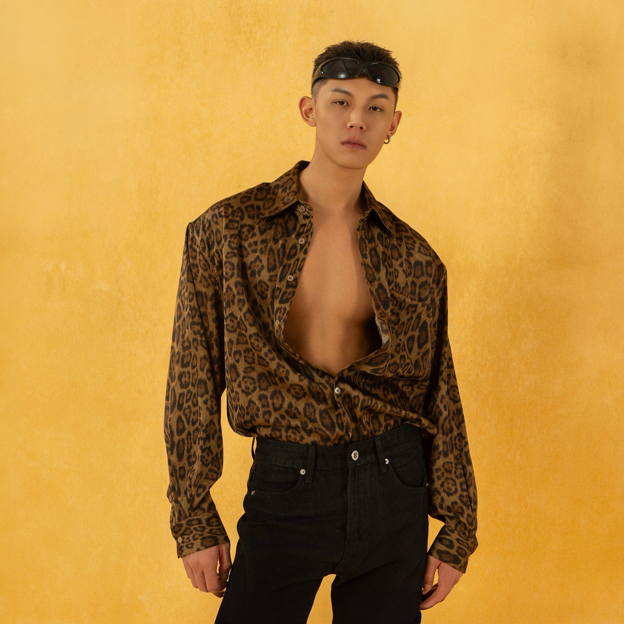 Leopard Print Button-Up Satin Shirt