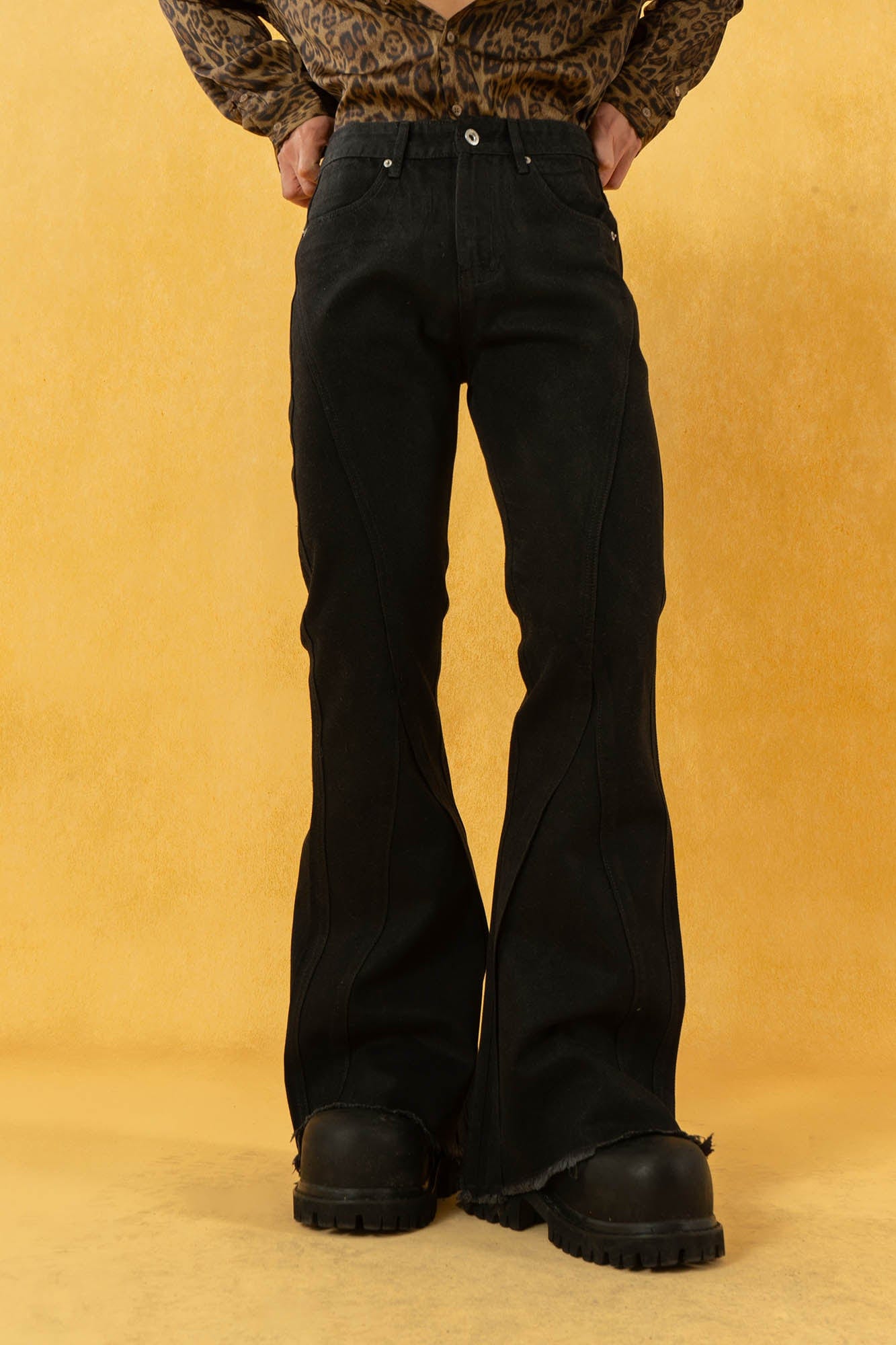 Black Slim Flared Raw Hem Jeans