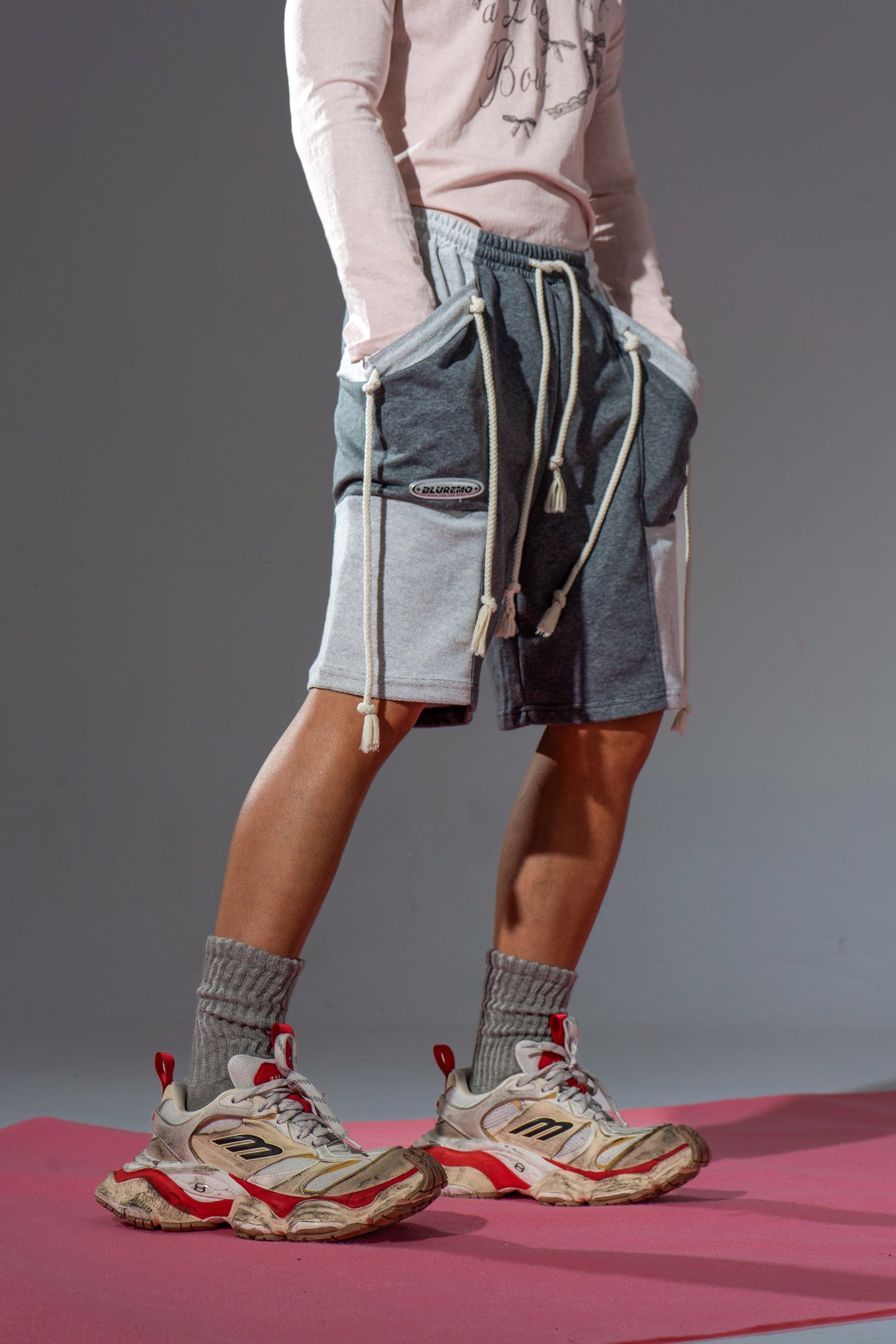 Patchwork Drawstring Shorts with Extra Long Rope Ties