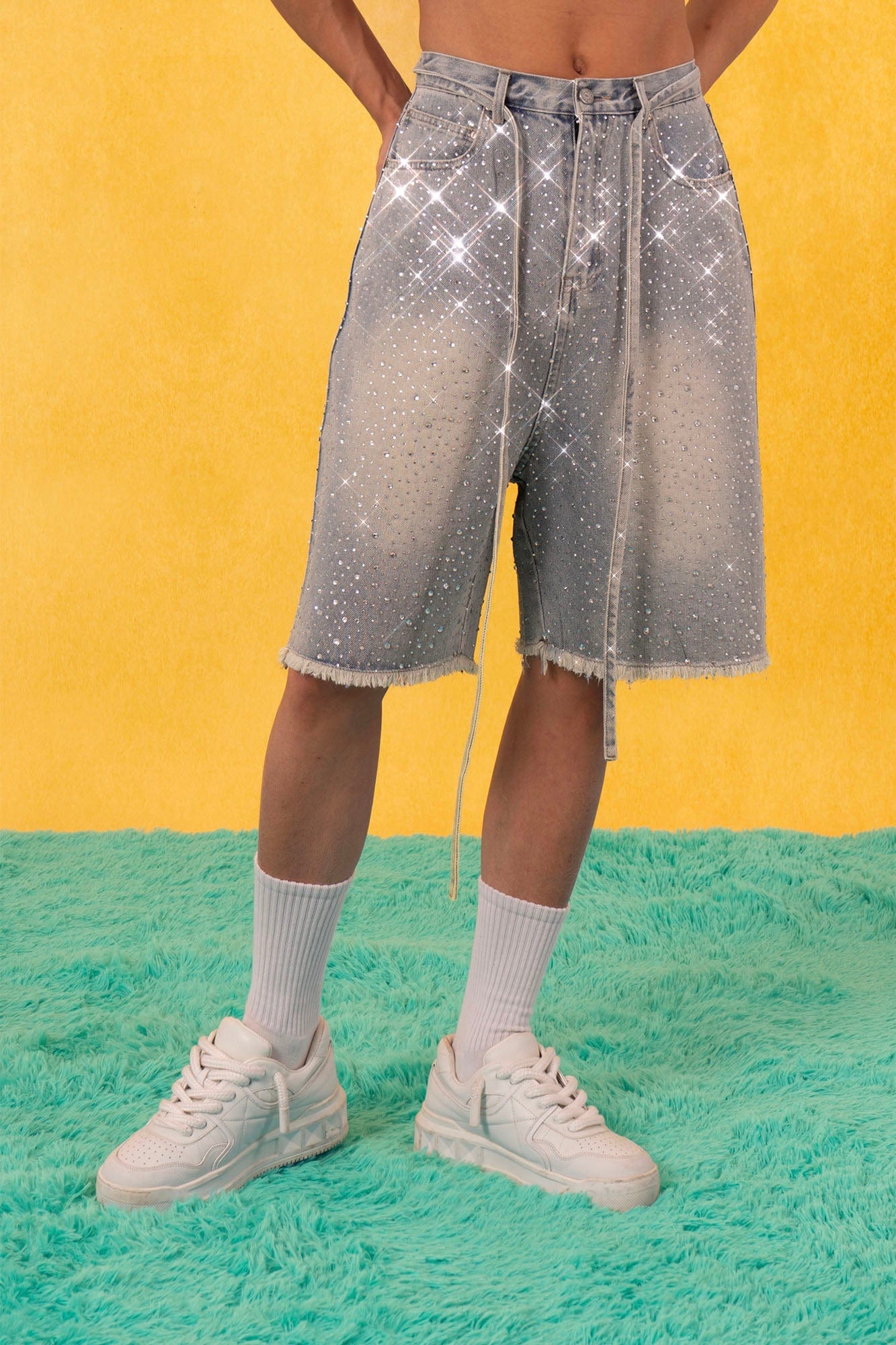 Rhinestone Studded Denim Shorts