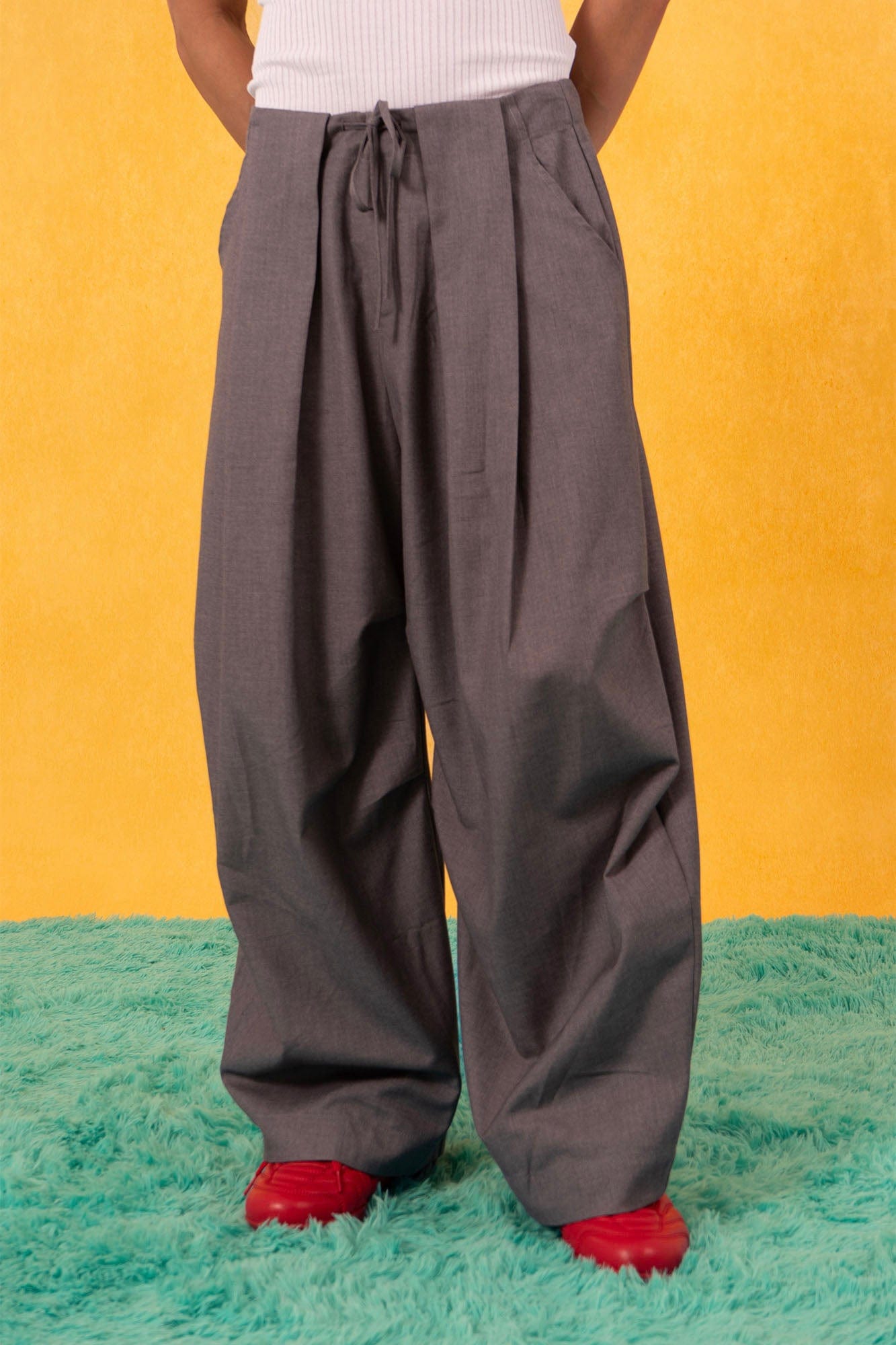 Essential Gray Pleated Wide-Leg Trousers